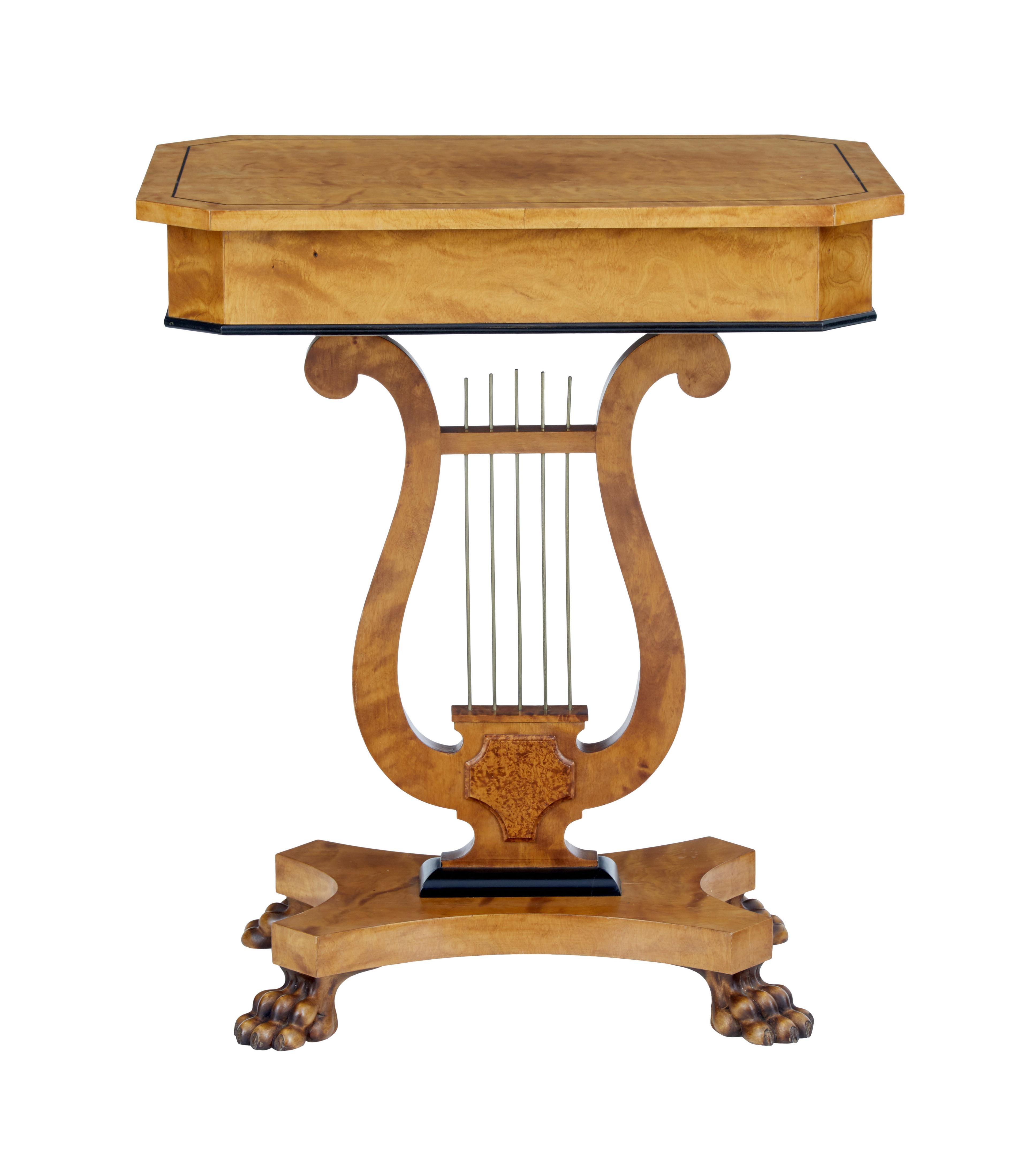 Swedish Late 19th Century Birch Lyre Form Occasional Table