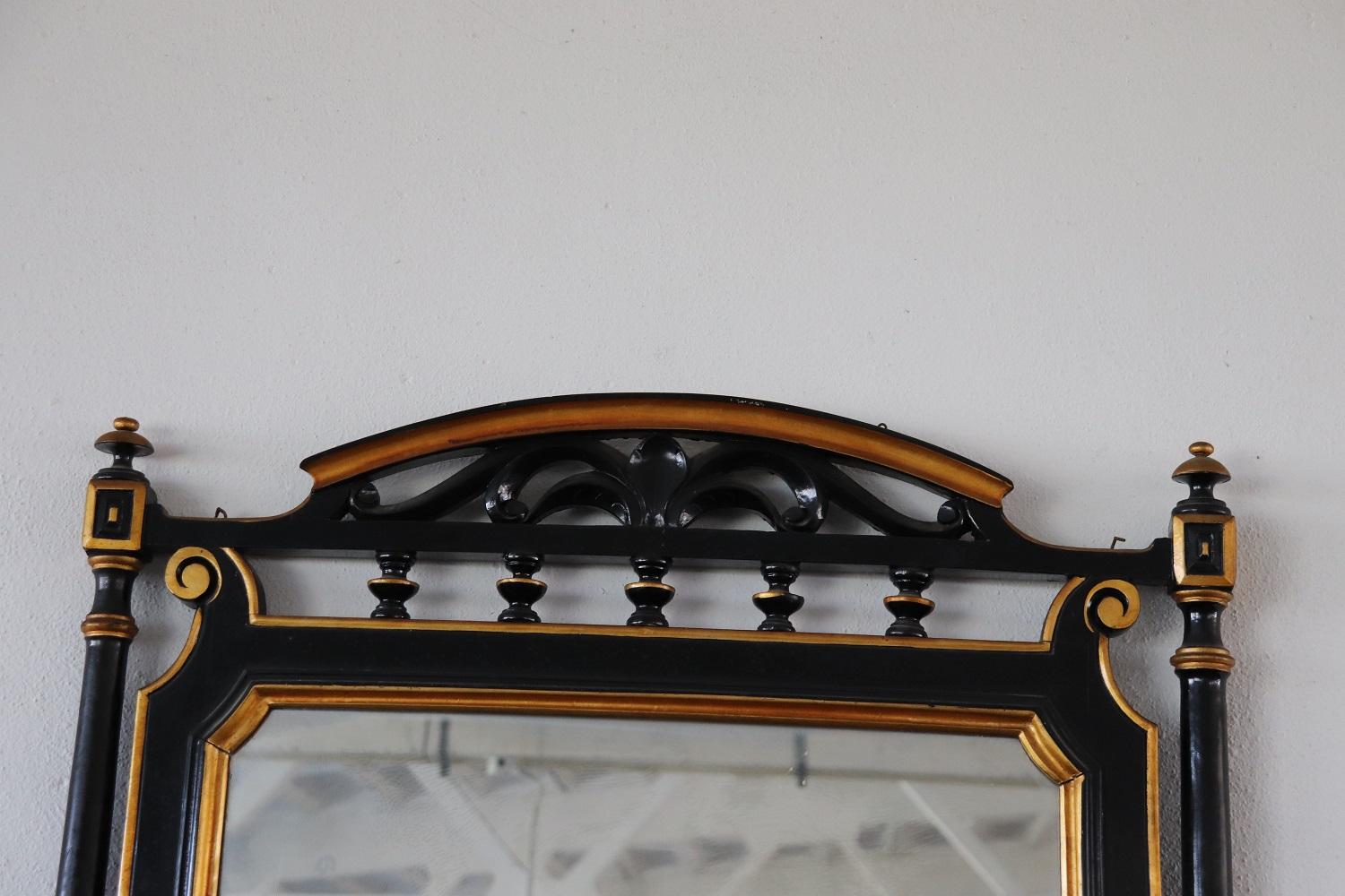 Italian Late 19th Century Black and Gold Antique Walnut Console Table with Mirror