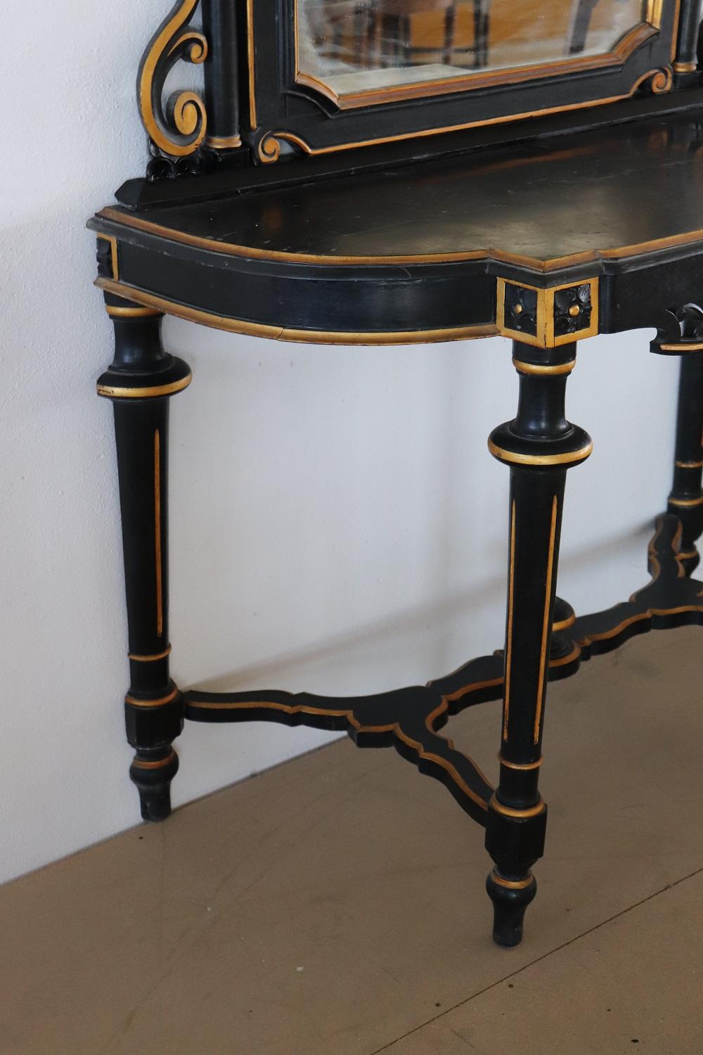 Late 19th Century Black and Gold Antique Walnut Console Table with Mirror 1