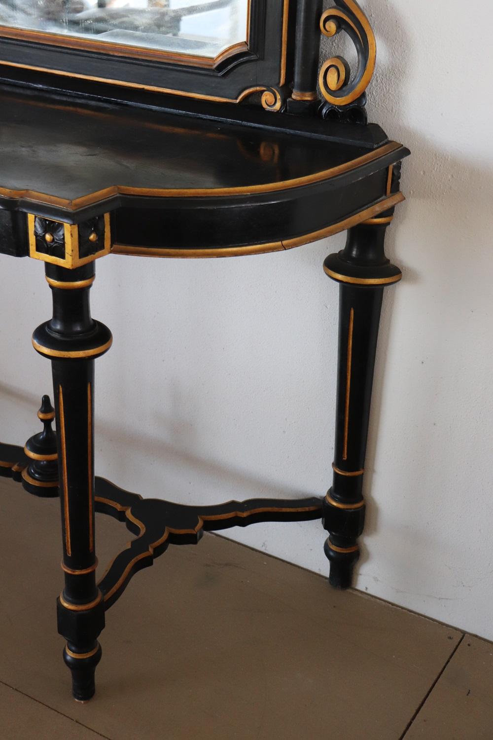 Late 19th Century Black and Gold Antique Walnut Console Table with Mirror 2