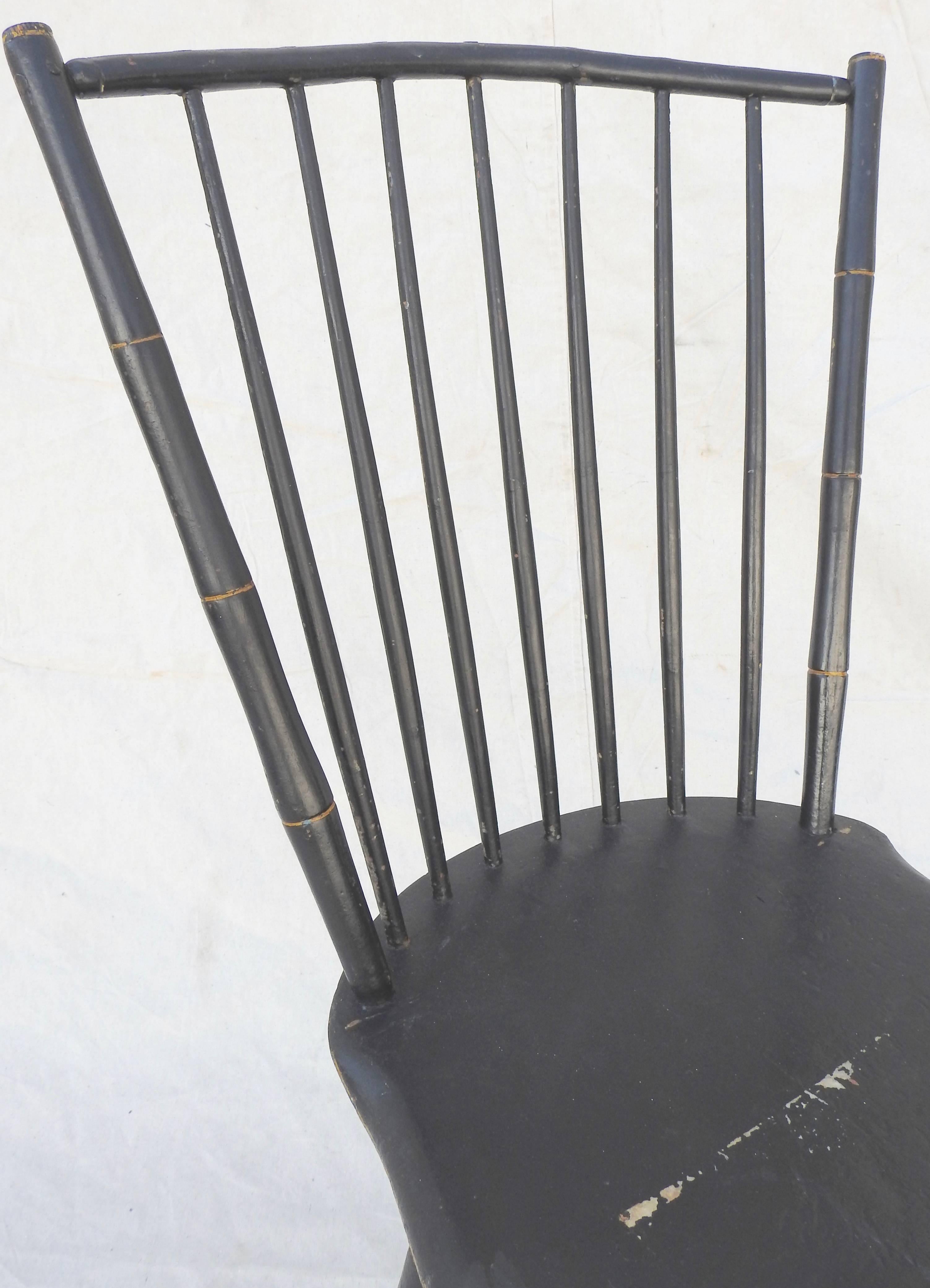 19th Century Windsor Chair Black and Gold Painted by William Wilt