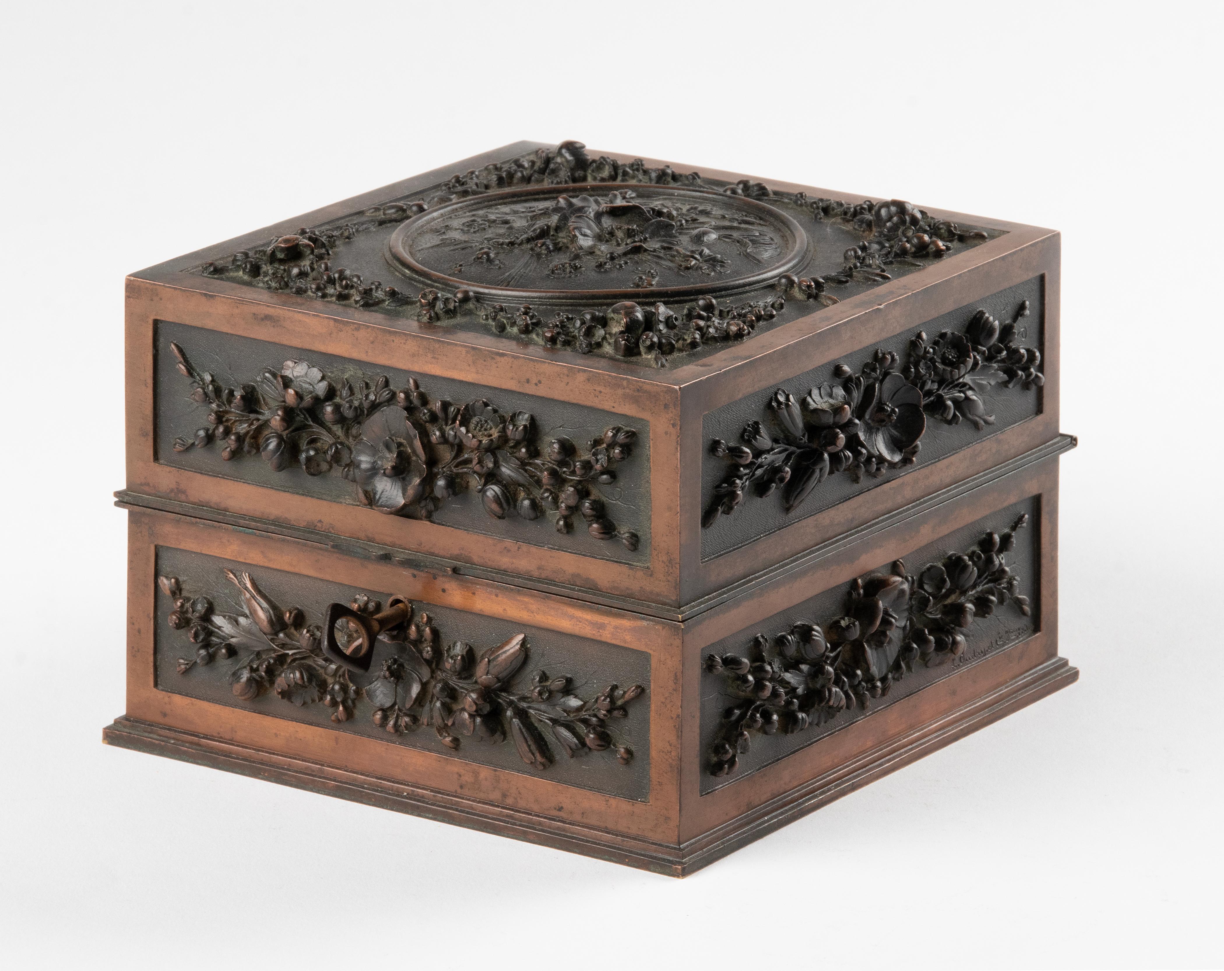 Milieu du XIXe siècle Boîte décorative en bronze de la Forêt-Noire de la fin du XIXe siècle par Leopold Oudry & Cie. en vente