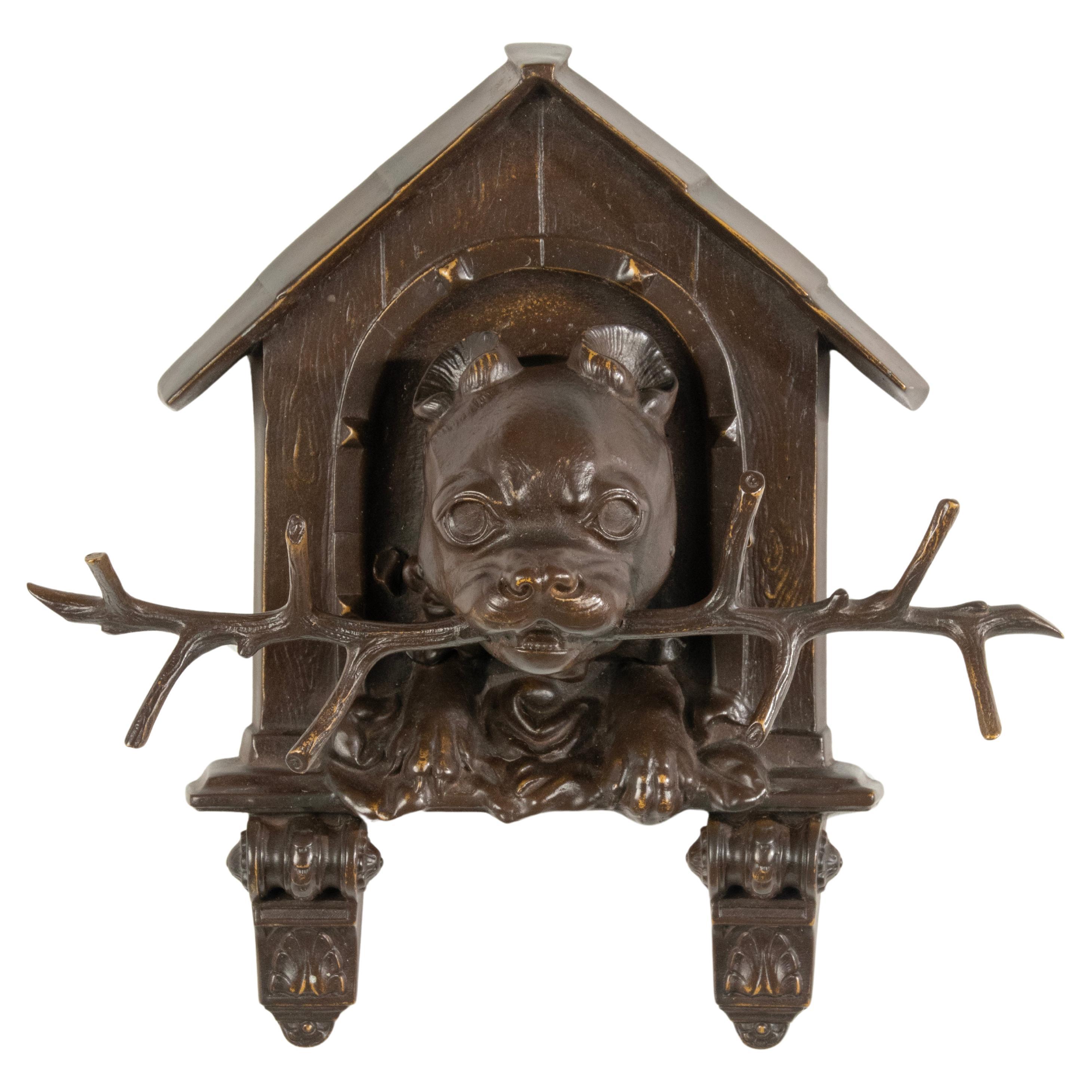 Late 19th Century Black Forest Bronze Wall Sculpture Bulldog Doghouse  For Sale