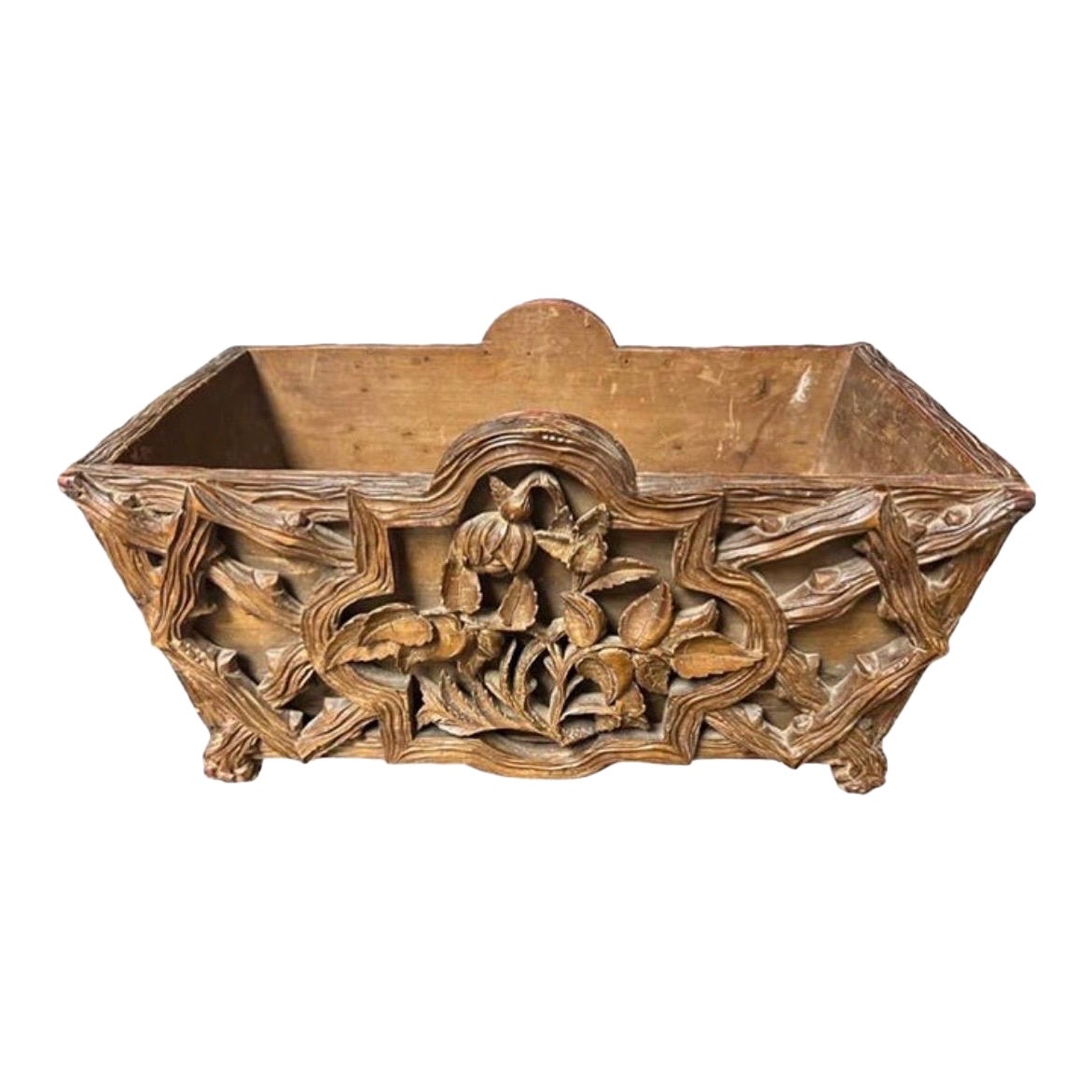 Jardinière ou jardinière en bois sculpté de la Forêt-Noire de la fin du XIXe siècle - étiquette de Tony West