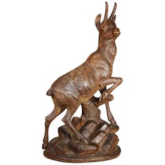 Late 19th Century Black Forest Finely Carved Linden Wood Figure of a Chamois