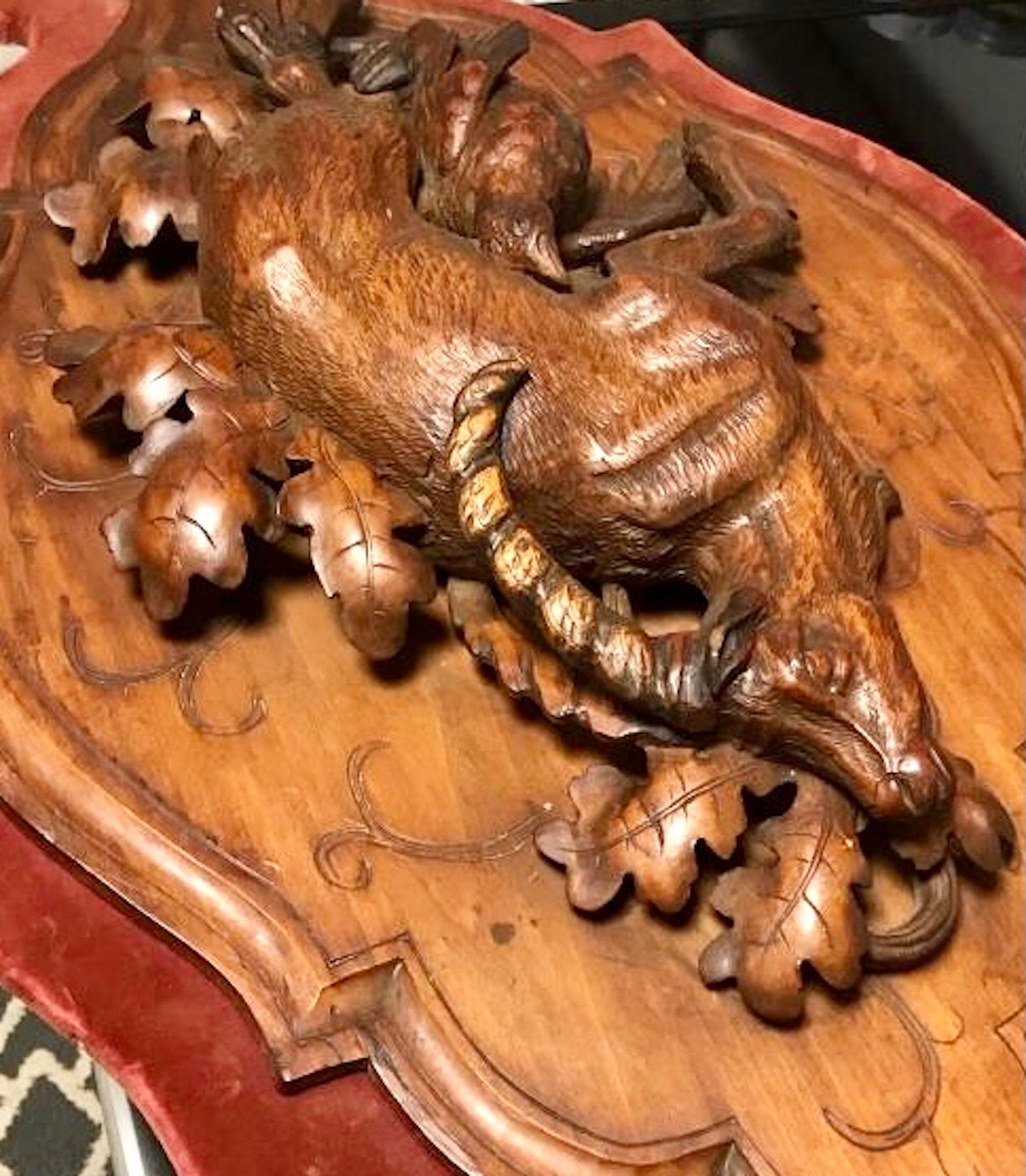 Swiss Late 19th Century Black Forest Wood Carved Game Plaque
