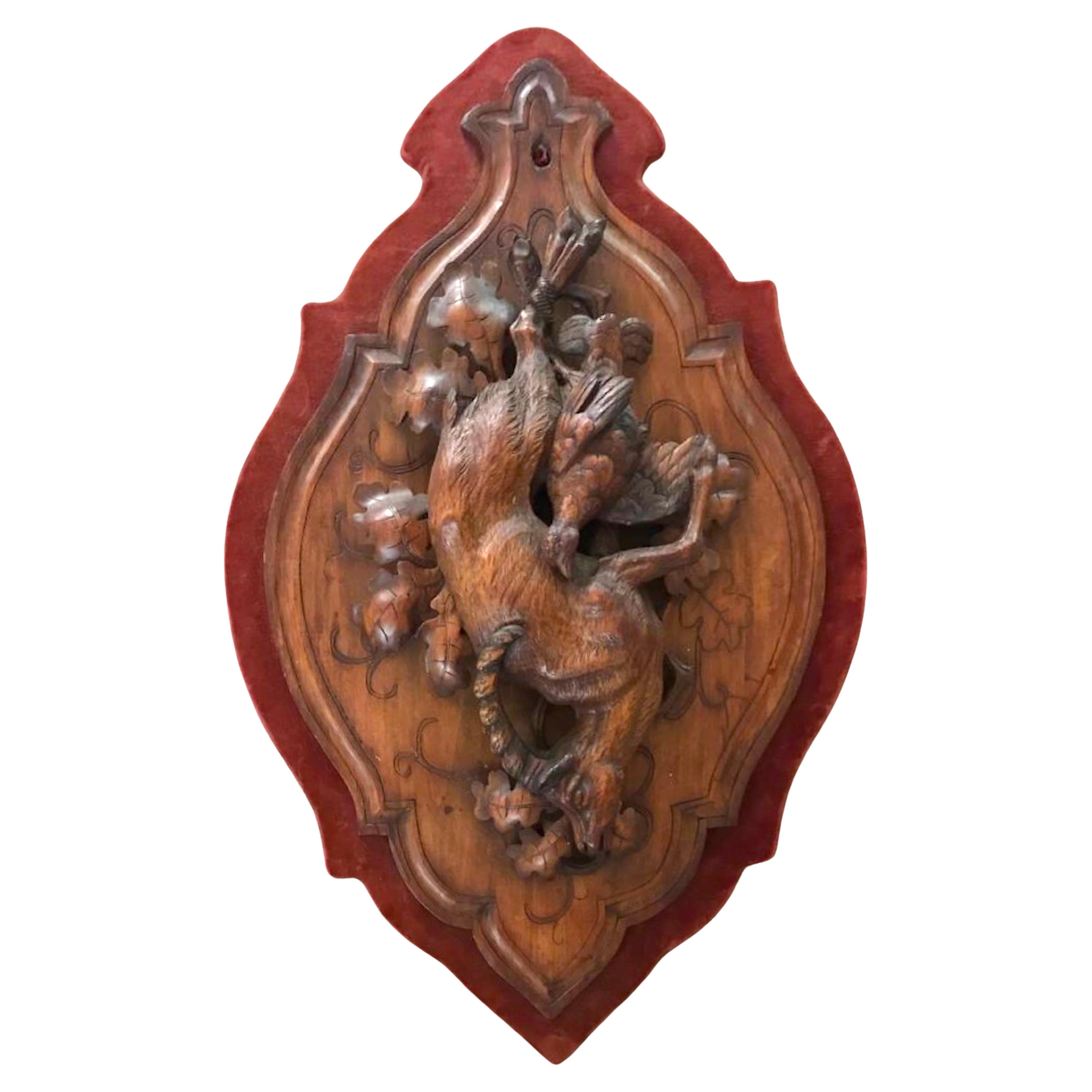 Late 19th Century Black Forest Wood Carved Game Plaque