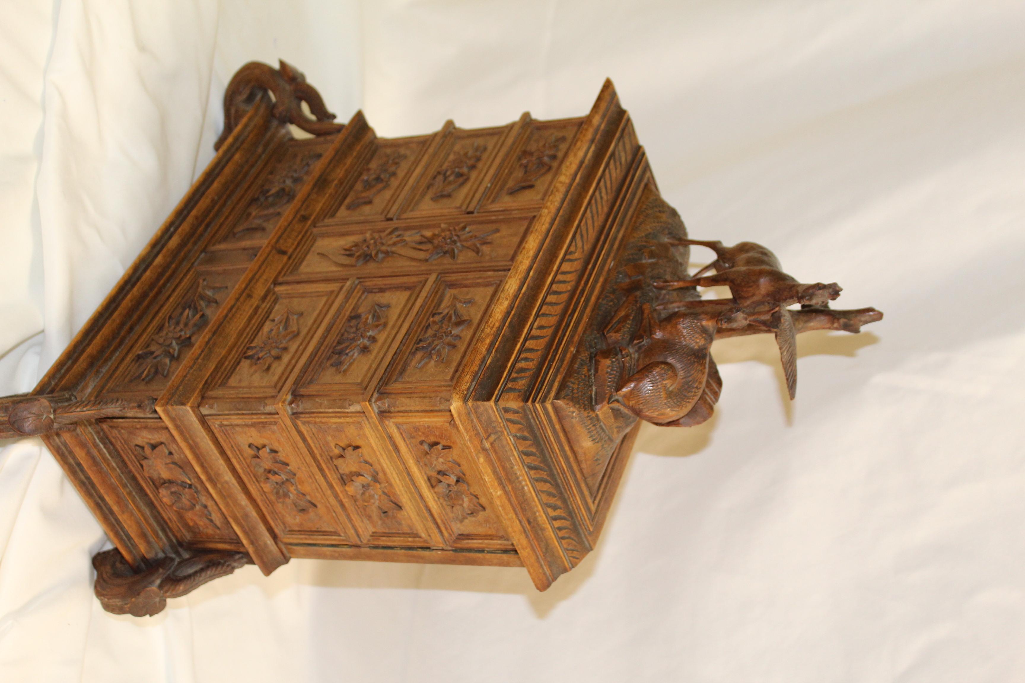 Late 19Th Century ,  Black Forrest Carved Jewelry box  In Good Condition For Sale In Los Angeles, CA