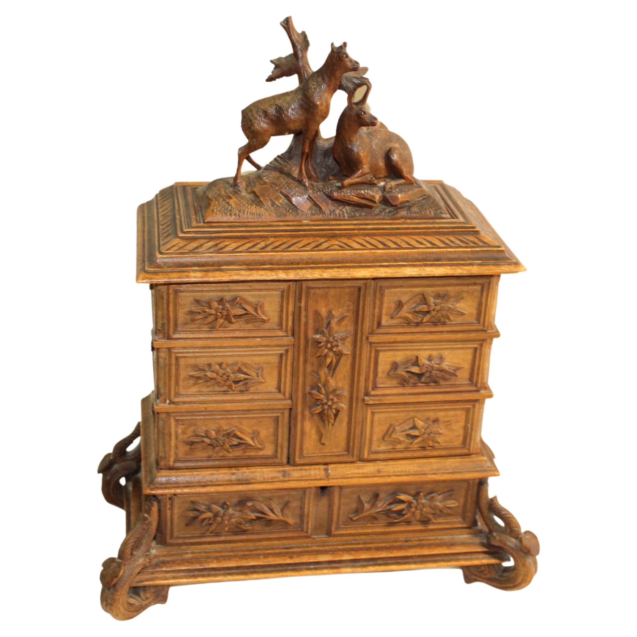 Late 19Th Century ,  Black Forrest Carved Jewelry box  For Sale