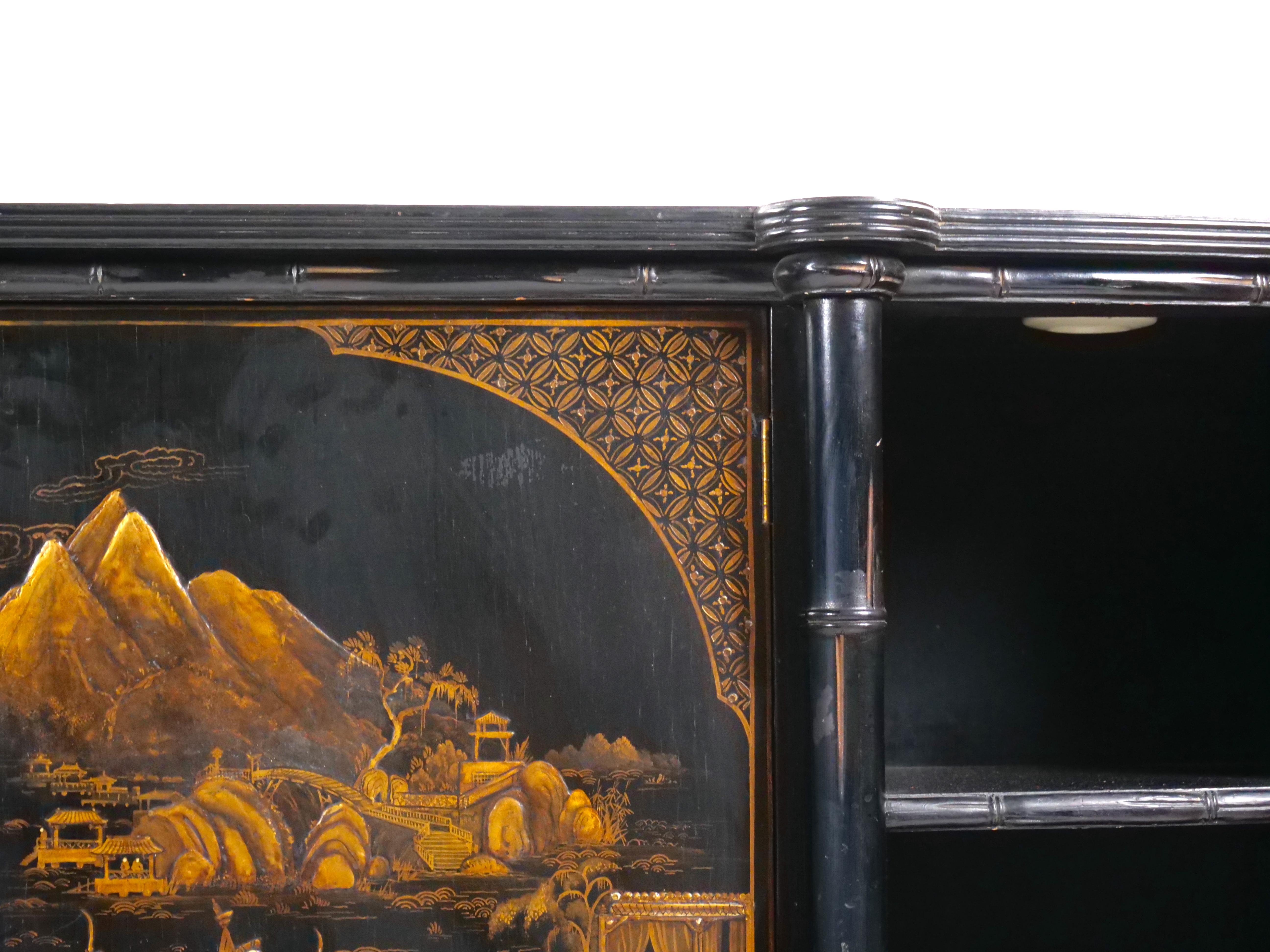 Late 19th century Black Lacquered Painted Chinoiserie Credenza/ Server 3