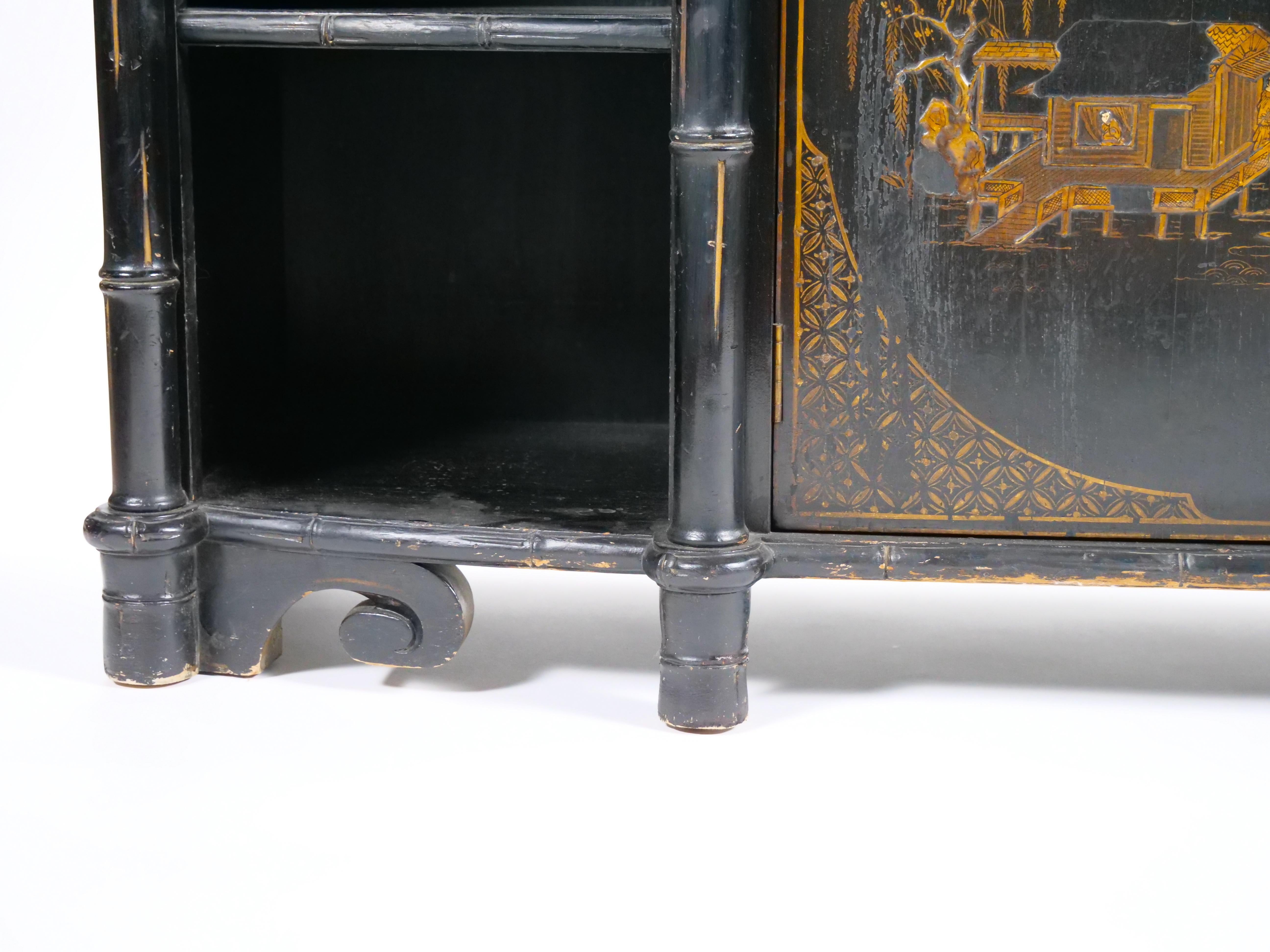 Late 19th century Black Lacquered Painted Chinoiserie Credenza/ Server 4