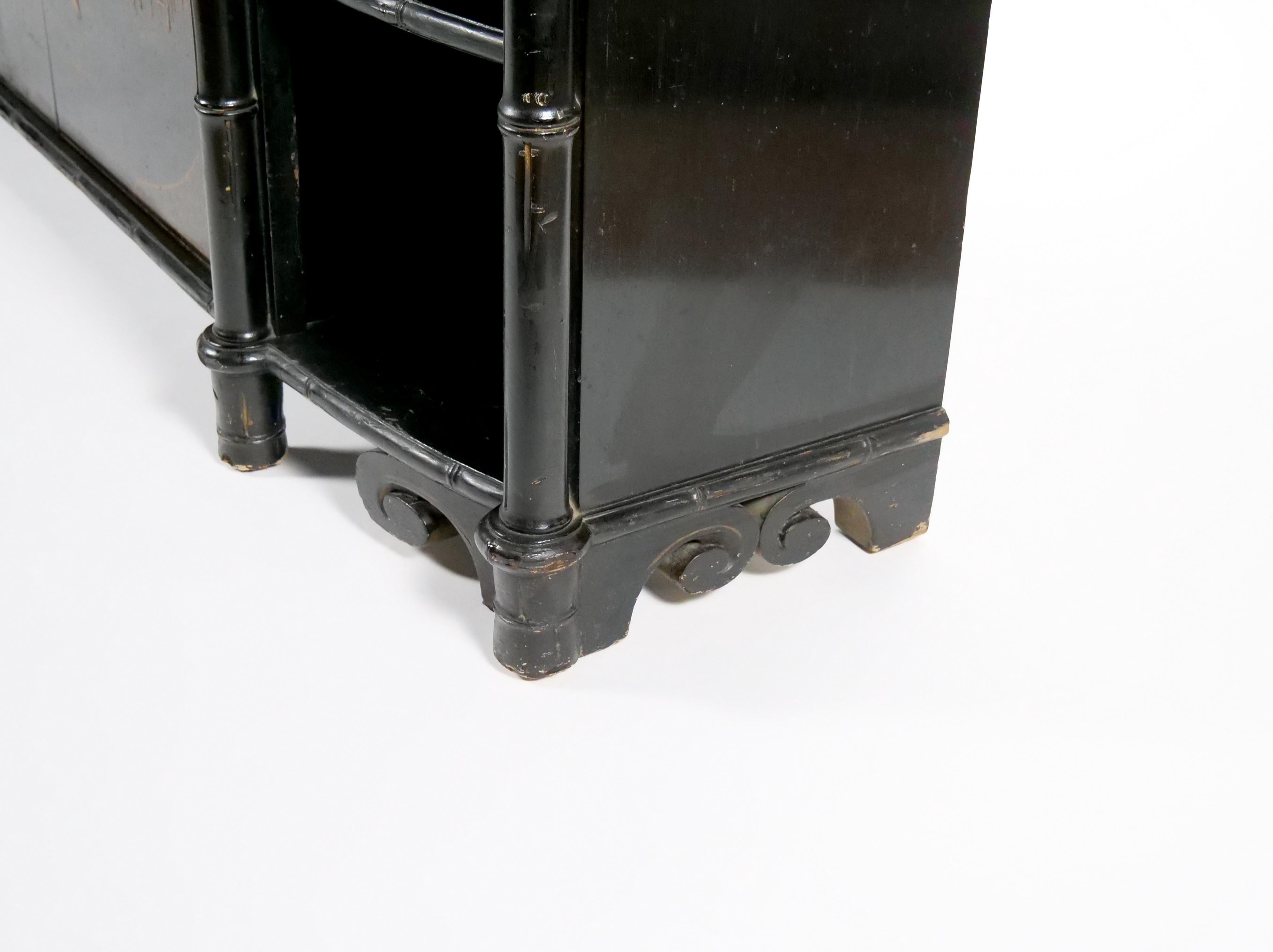 Late 19th century Black Lacquered Painted Chinoiserie Credenza/ Server 7