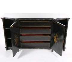 Late 19th century Black Lacquered Painted Chinoiserie Credenza/ Server