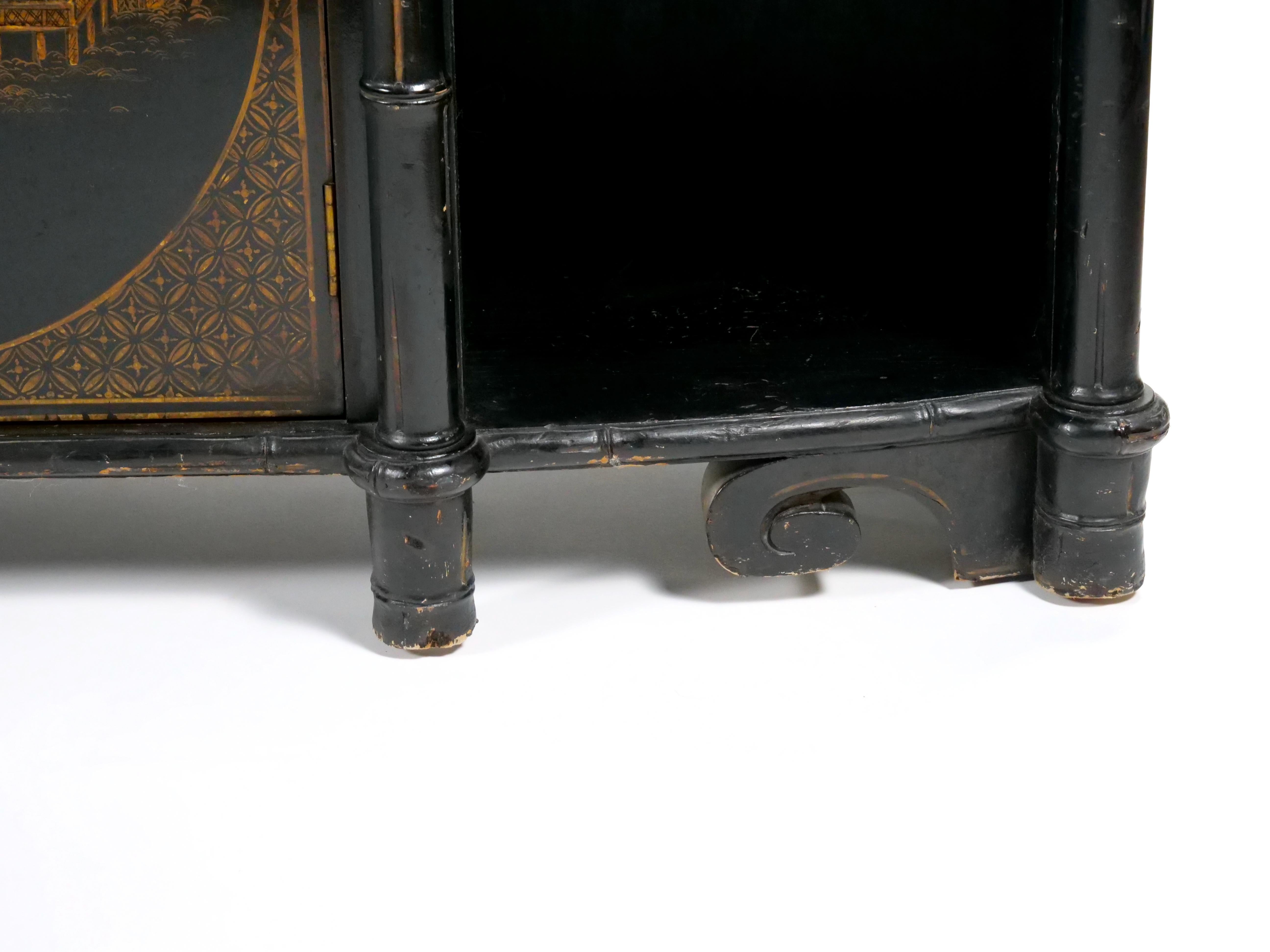 Late 19th century Black Lacquered Painted Chinoiserie Credenza/ Server 1
