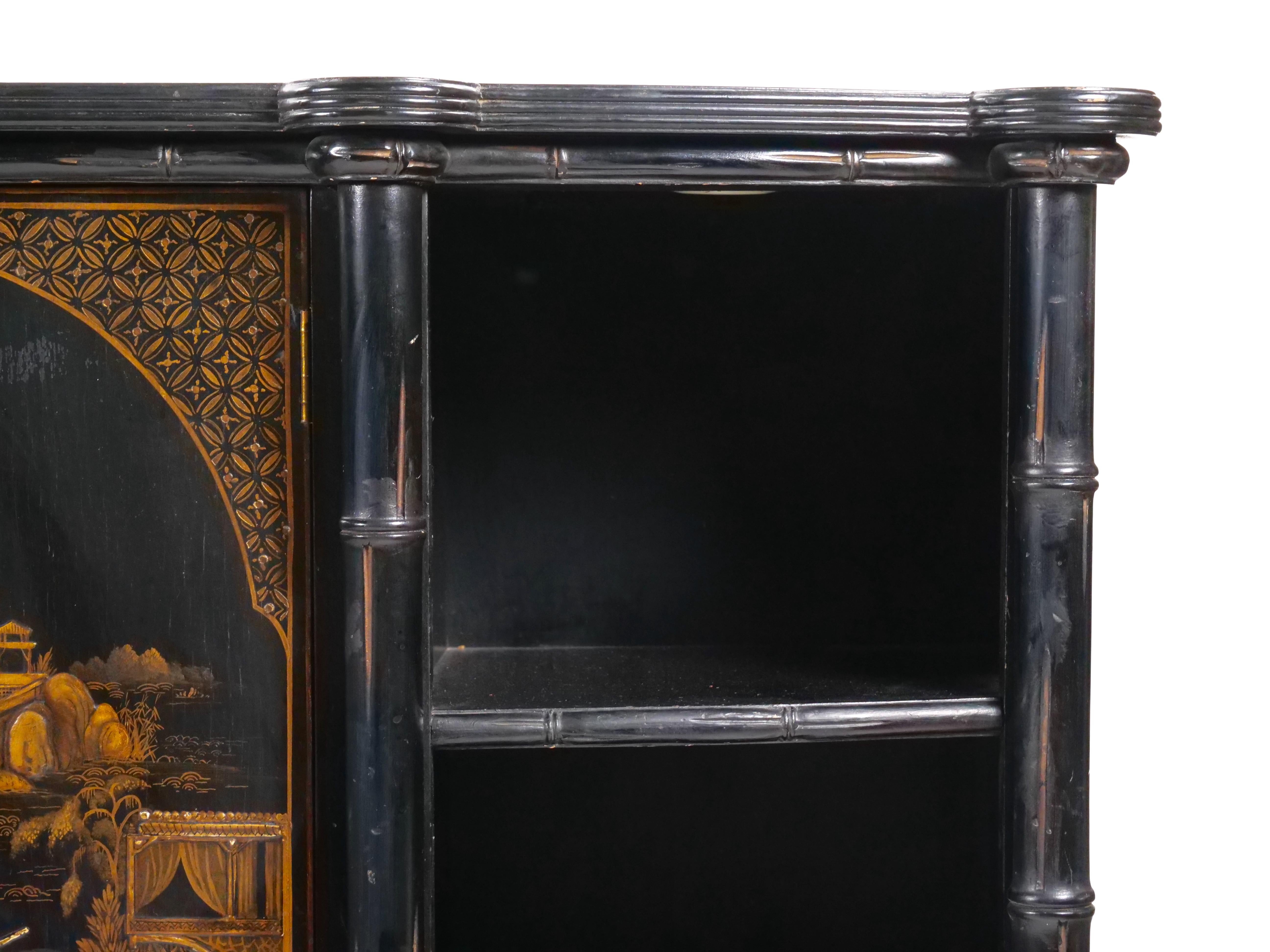 Late 19th century Black Lacquered Painted Chinoiserie Credenza/ Server 2