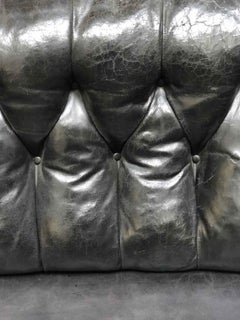 Late 19th Century Black Leather Tufted Chesterfield Sofa from Sweden