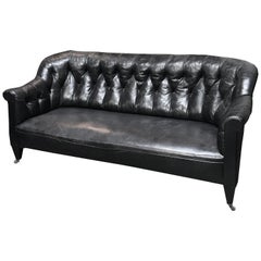 Late 19th Century Black Leather Tufted Chesterfield Sofa from Sweden