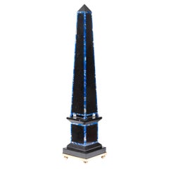 Late 19th Century Black Marble and Lapis Lazuli Obelisk Garniture