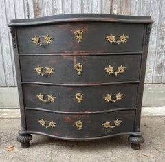 Late 19th Century Black Swedish Serpentine 4 Drawer Chest