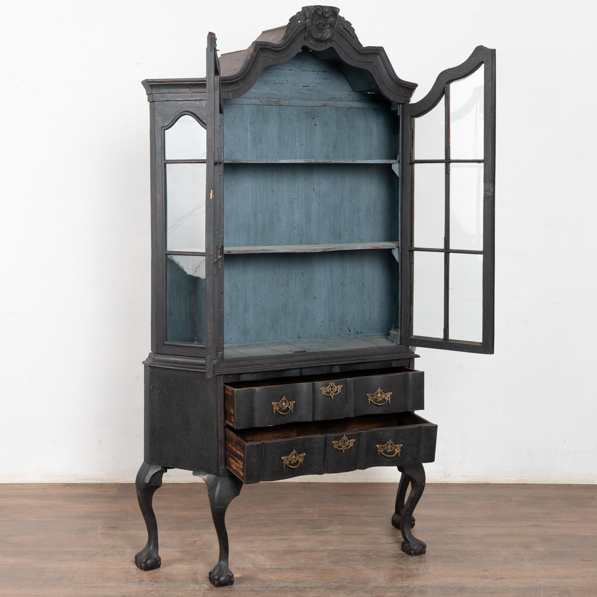 Rococo Late 19th Century Black Vitrine Display Curio Cabinet, Denmark For Sale