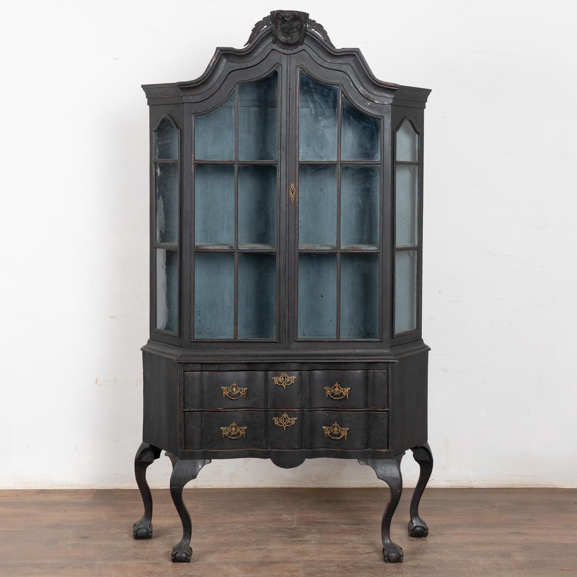 Danish Late 19th Century Black Vitrine Display Curio Cabinet, Denmark For Sale