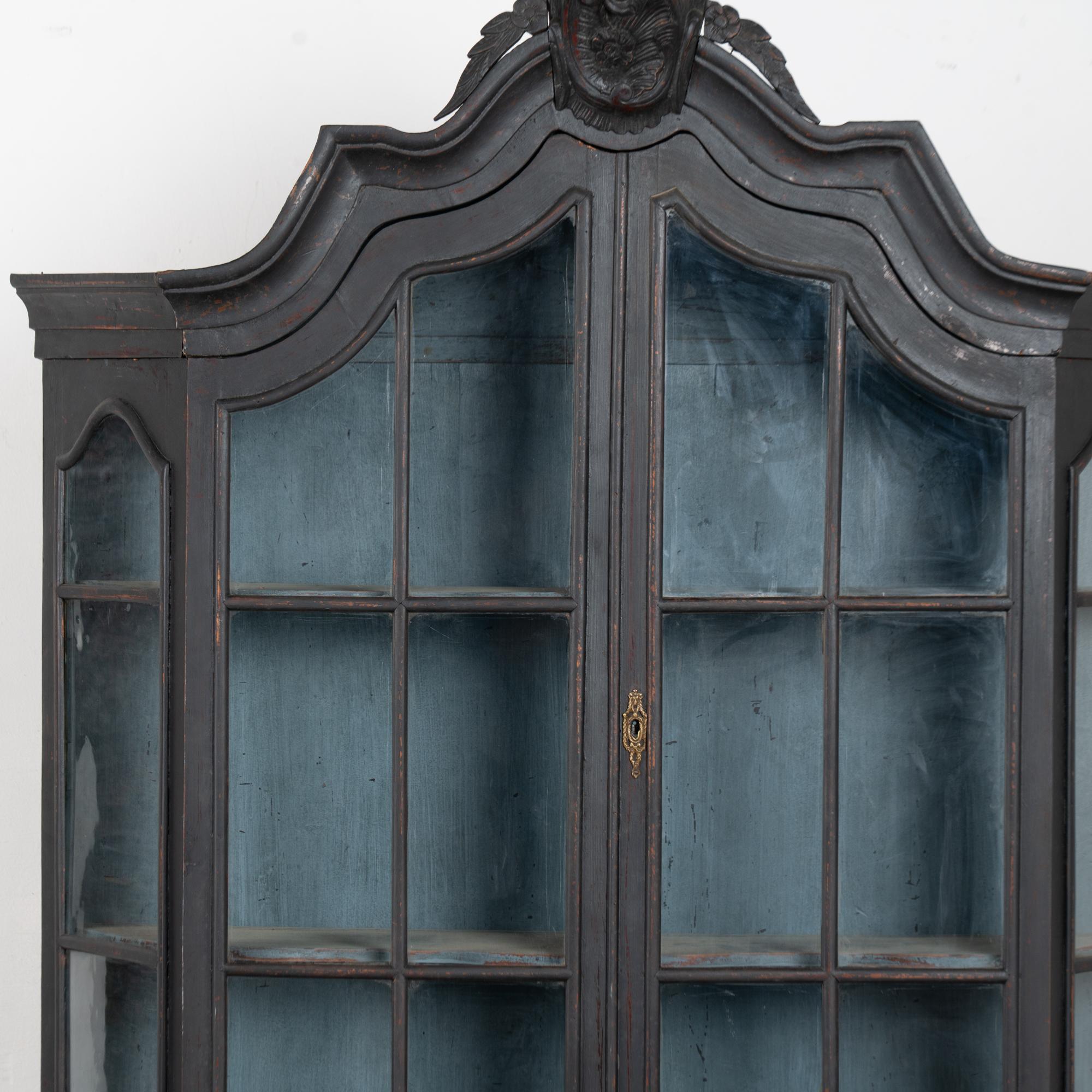 Glass Late 19th Century Black Vitrine Display Curio Cabinet, Denmark For Sale