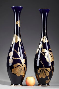 Late 19th Century Bleu de Tours Porcelain Vases by Gustave Asch