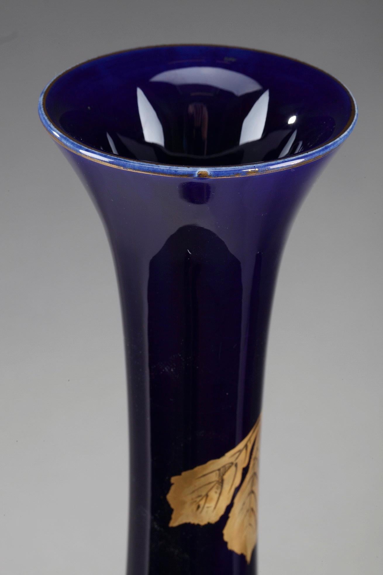 Art Nouveau Late 19th Century Bleu de Tours Porcelain Vases by Gustave Asch