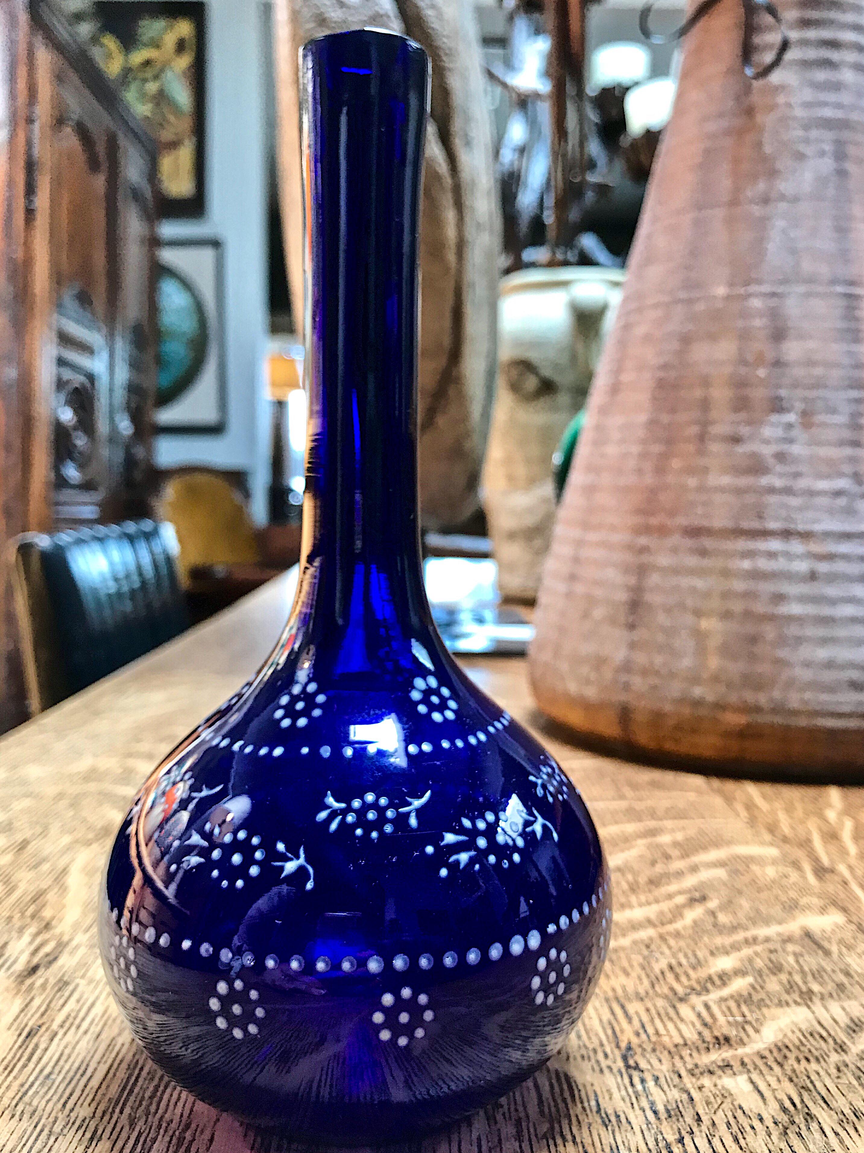 High Victorian Late 19th Century Blown Cobalt Glass Barber Bottle