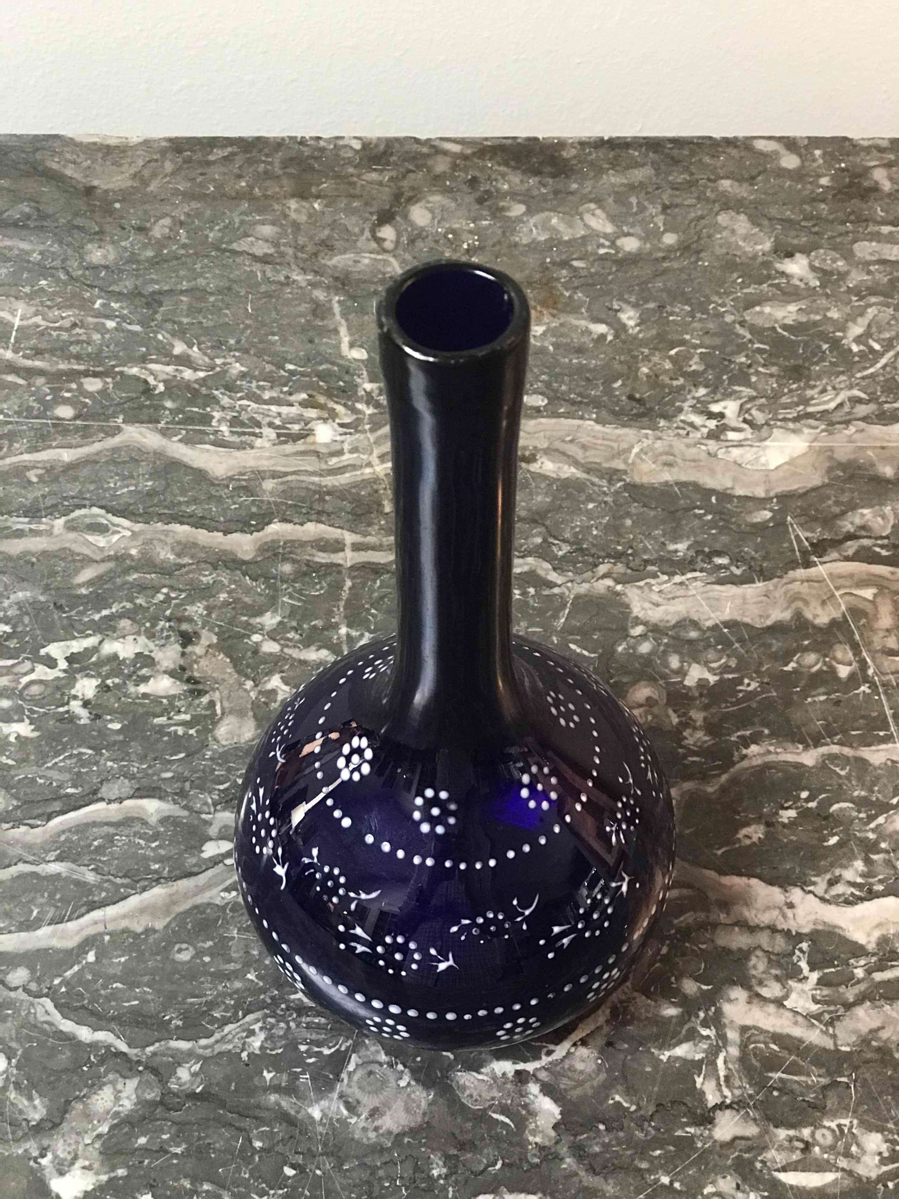Late 19th Century Blown Cobalt Glass Barber Bottle In Good Condition In Los Angeles, CA