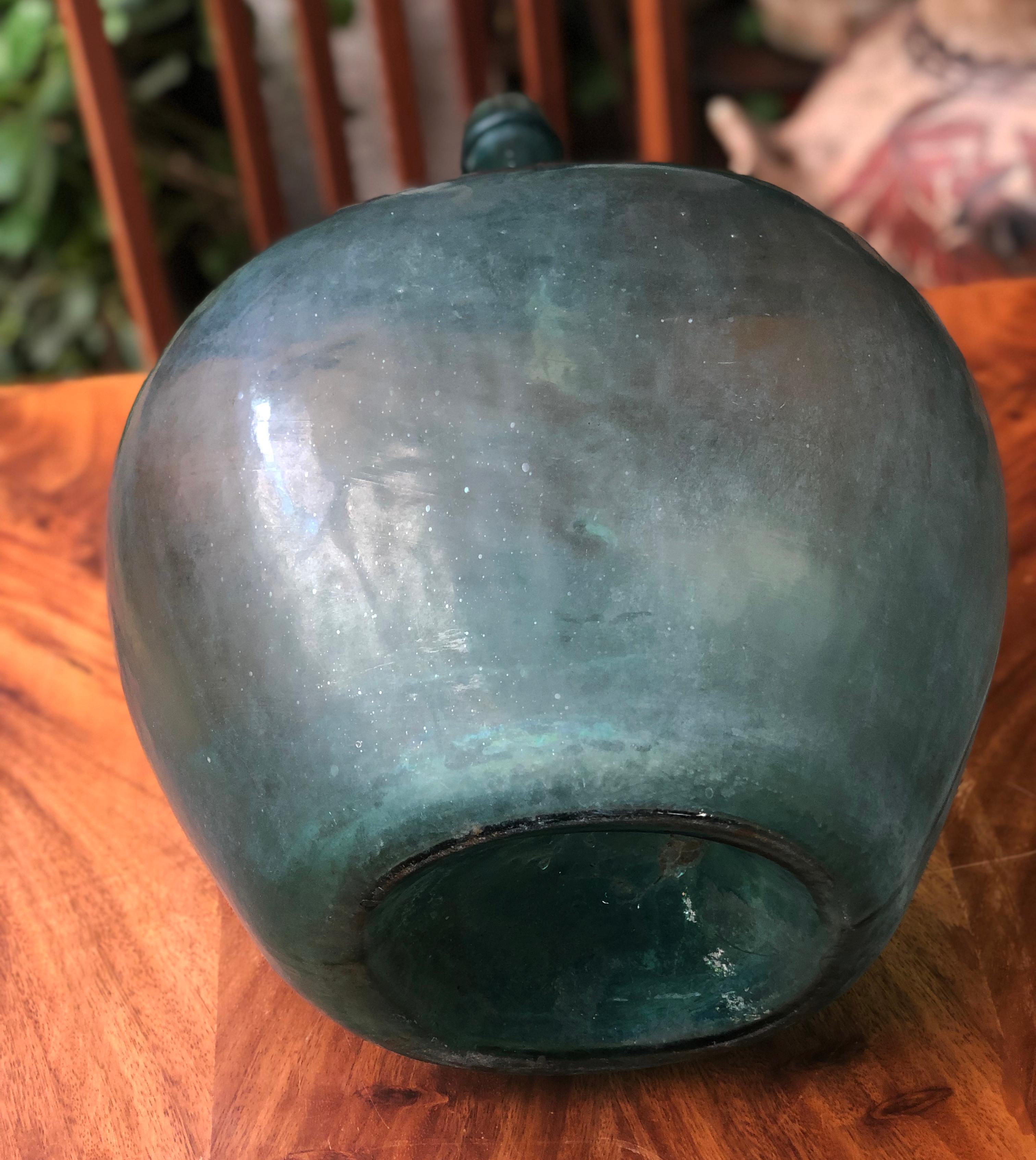 Late 19th Century Blown Glass Light Blue Demijohn Bottle Found in México 2