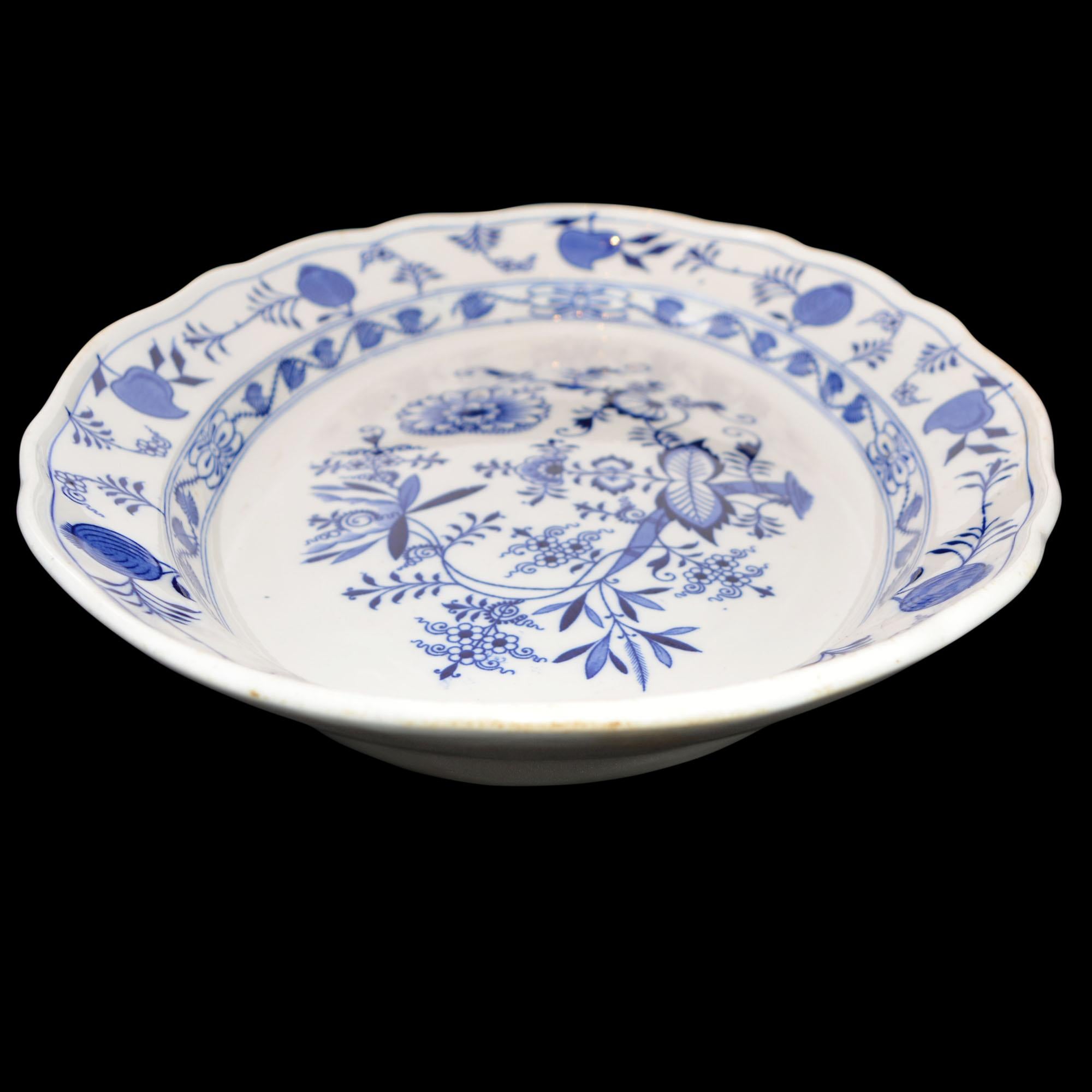 large blue and white platter