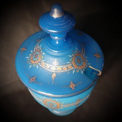 Late 19th Century Blue Opaline Bohemian Goblet Shaped Gilded Urn, Pitcher