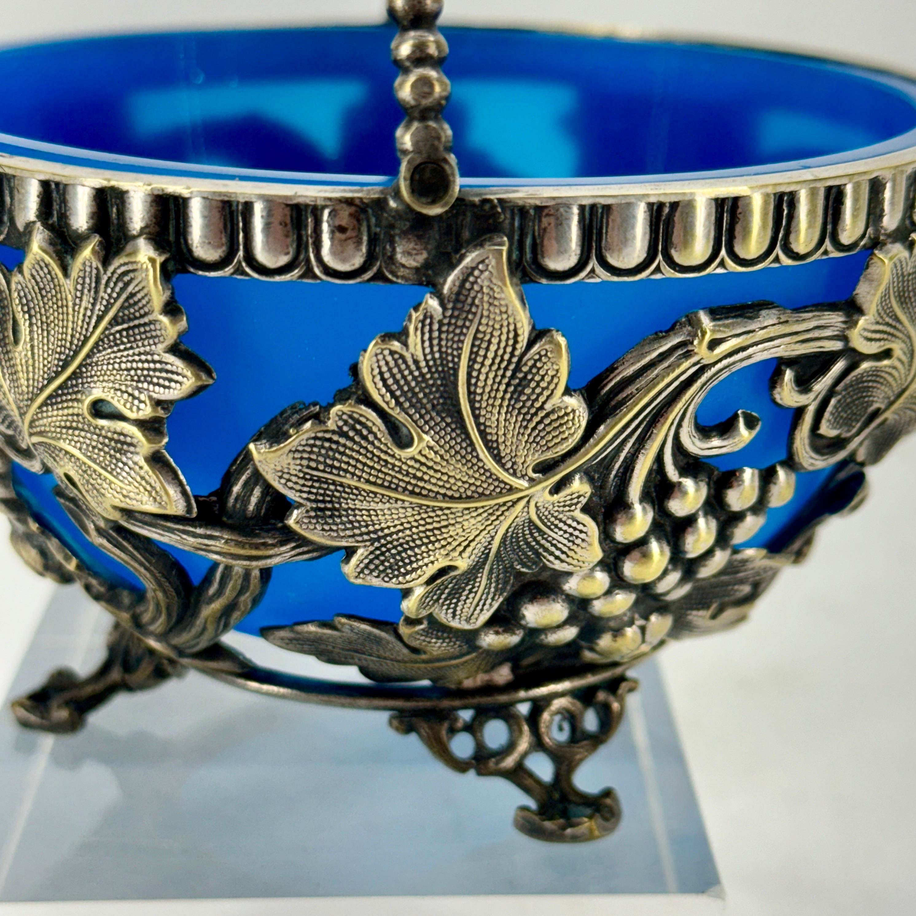 Late 19th Century Blue Opaline Sheffield Silver Sugar Bowl For Sale 3