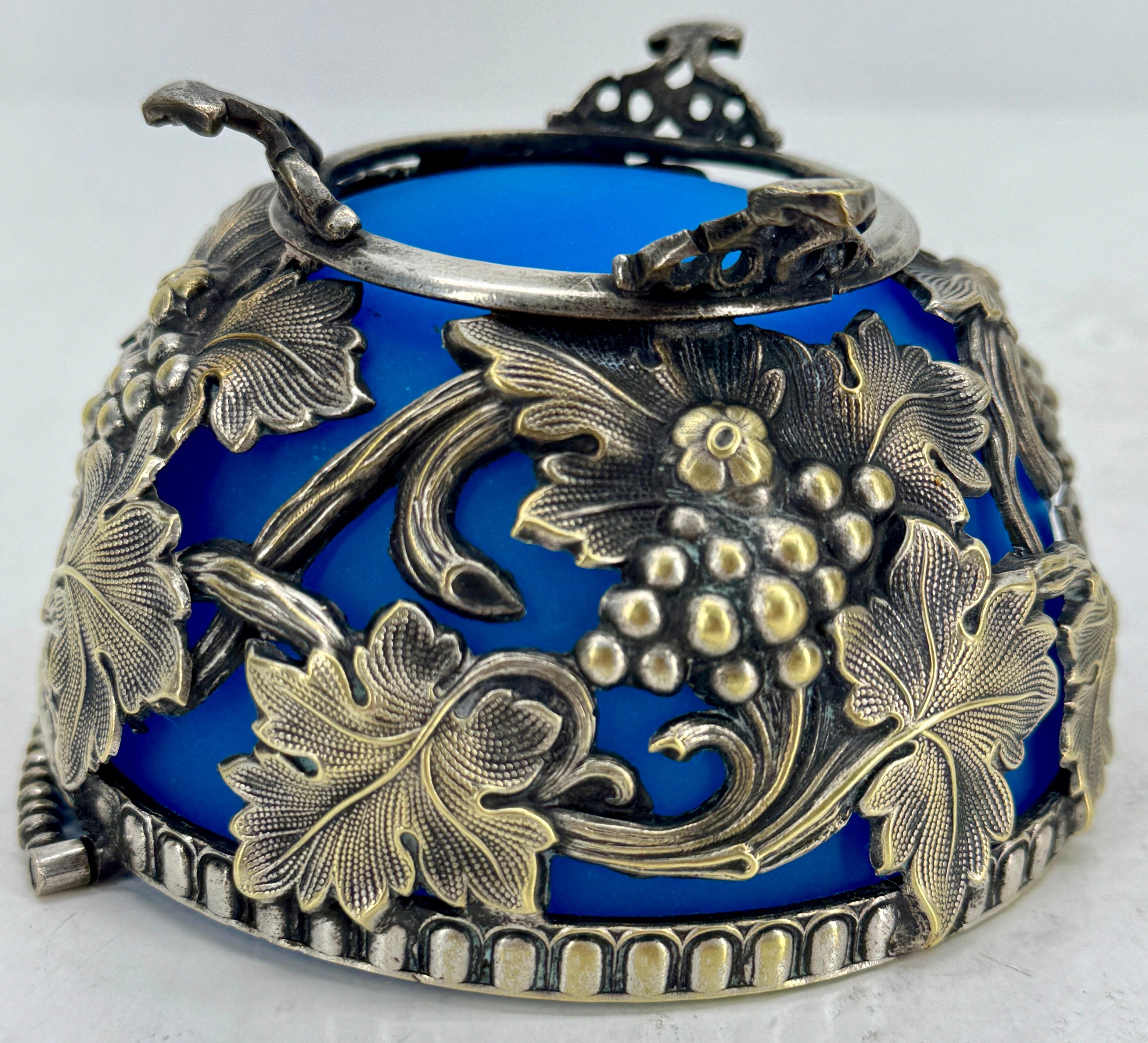 Late 19th Century Blue Opaline Sheffield Silver Sugar Bowl For Sale 7