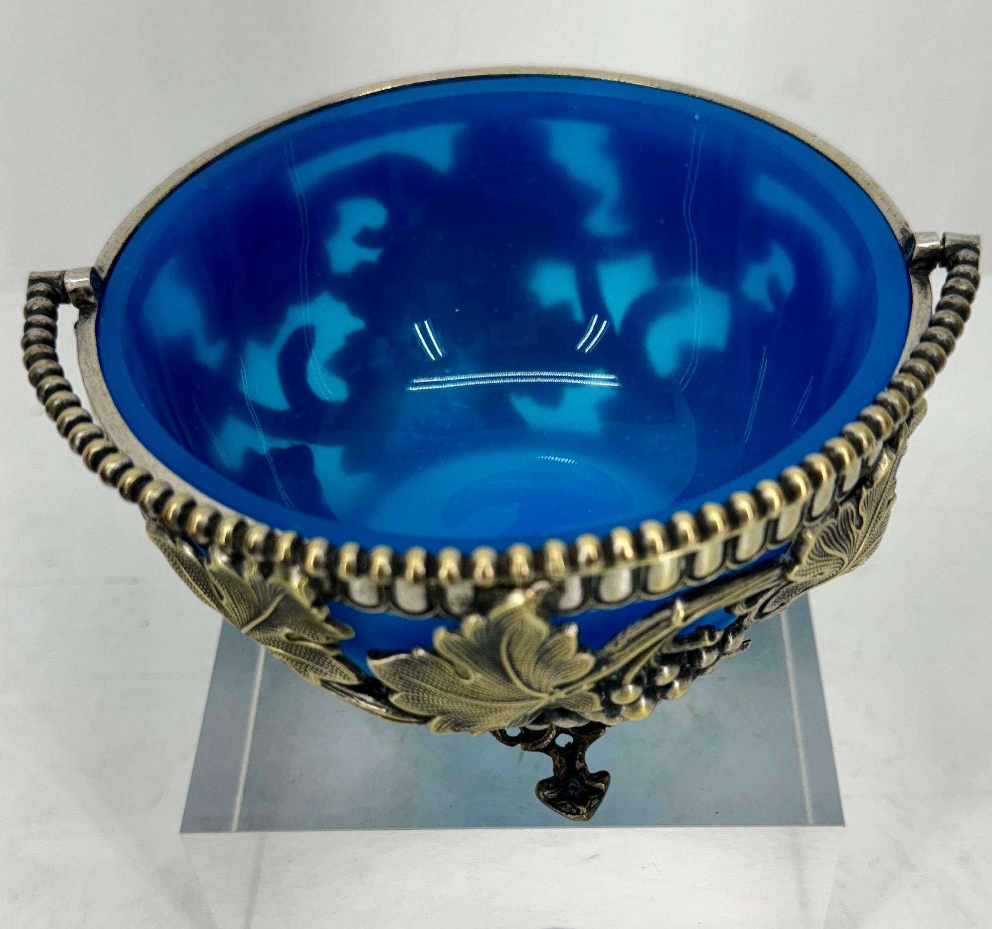 Late 19th Century Blue Opaline Sheffield Silver Sugar Bowl For Sale 8