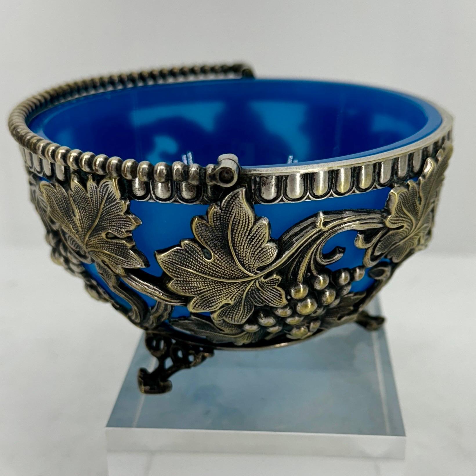 Late 19th Century Blue Opaline Sheffield Silver Sugar Bowl For Sale 1