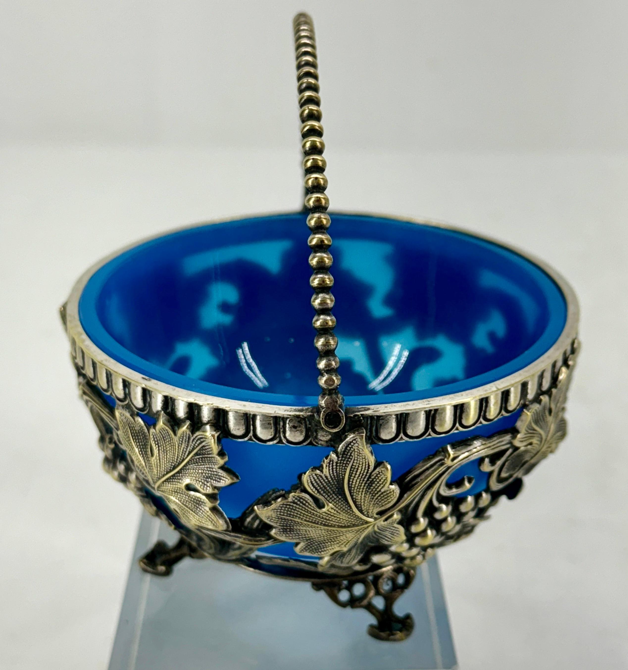 Late 19th Century Blue Opaline Sheffield Silver Sugar Bowl For Sale 2