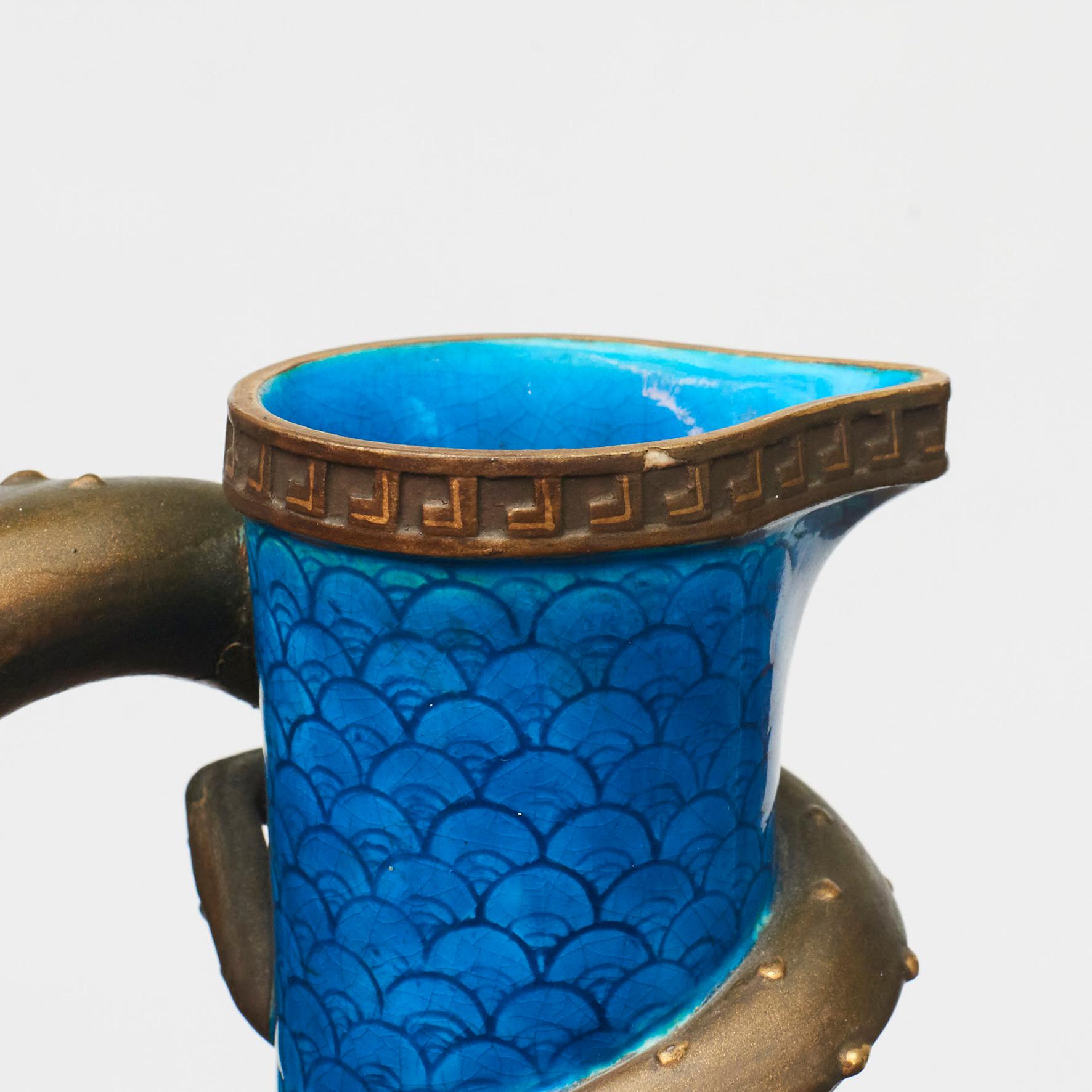 Late 19th Century Blue Royal Worcester Pitcher with Dragon Handle 5