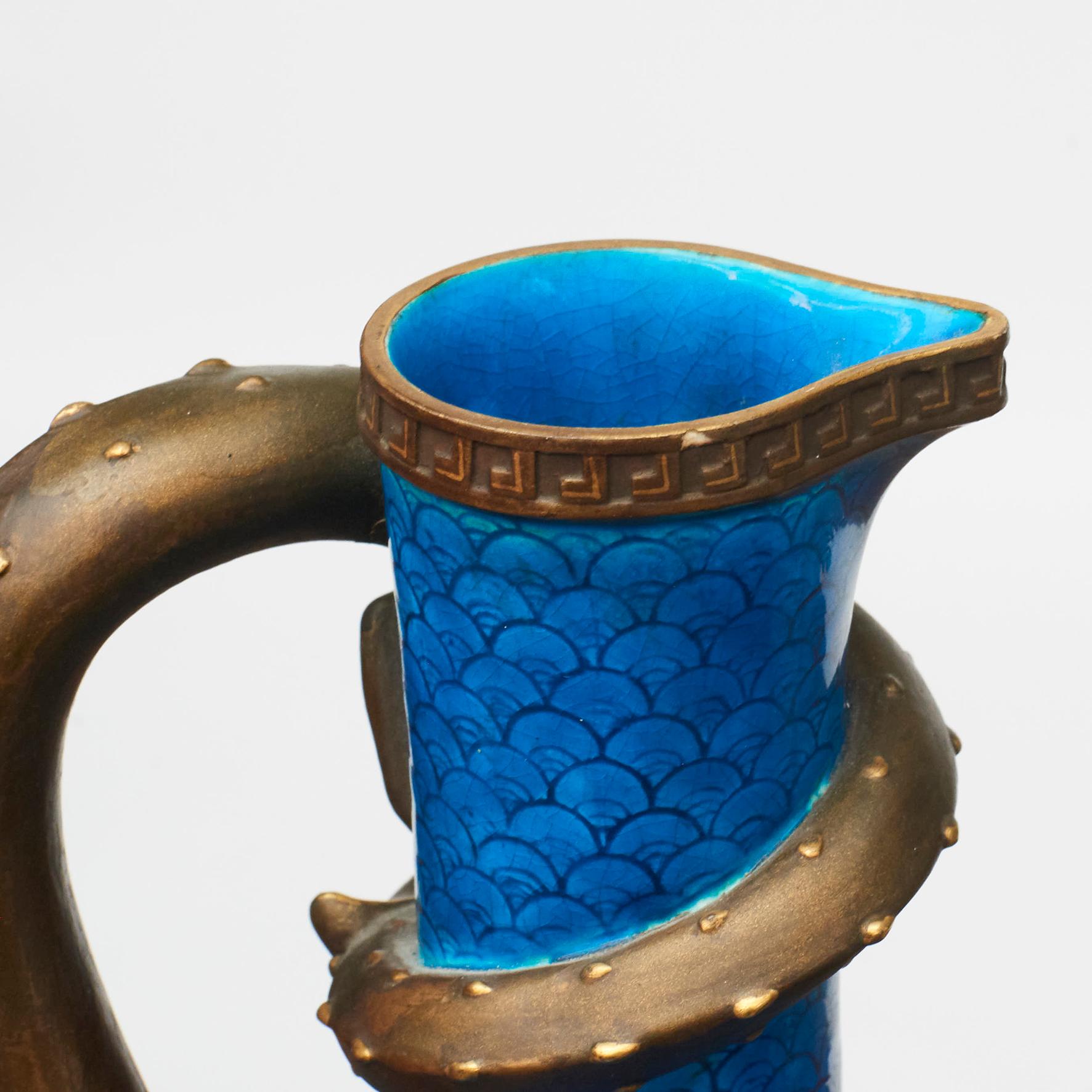 Late 19th Century Blue Royal Worcester Pitcher with Dragon Handle 6