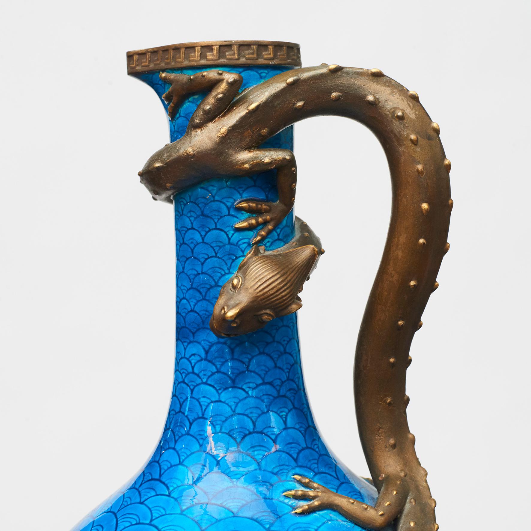 Late 19th Century Blue Royal Worcester Pitcher with Dragon Handle 1