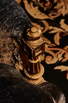 Late 19th Century Blue Velvet Sofa with Wooden Shell and Carved and Gilded Feet