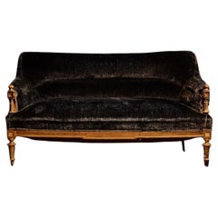 Late 19th Century Blue Velvet Sofa with Wooden Shell and Carved and Gilded Feet