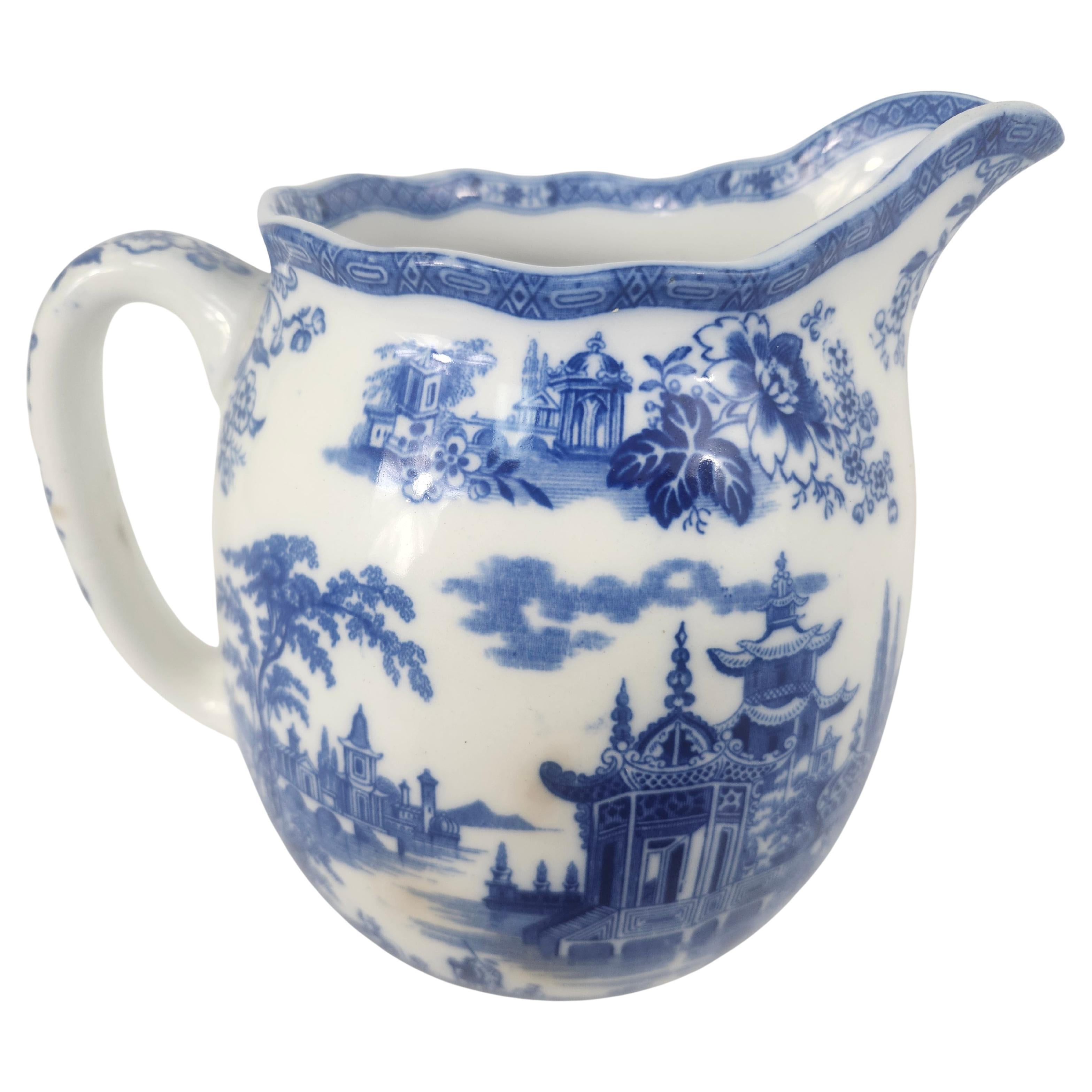 Late 19th Century Blue & White Transferware English Pitcher by Royal Doulton