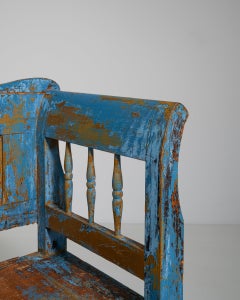 Schwedische Bank aus blauem Holz mit Patina aus dem späten 19. Jahrhundert, mit Stauraum