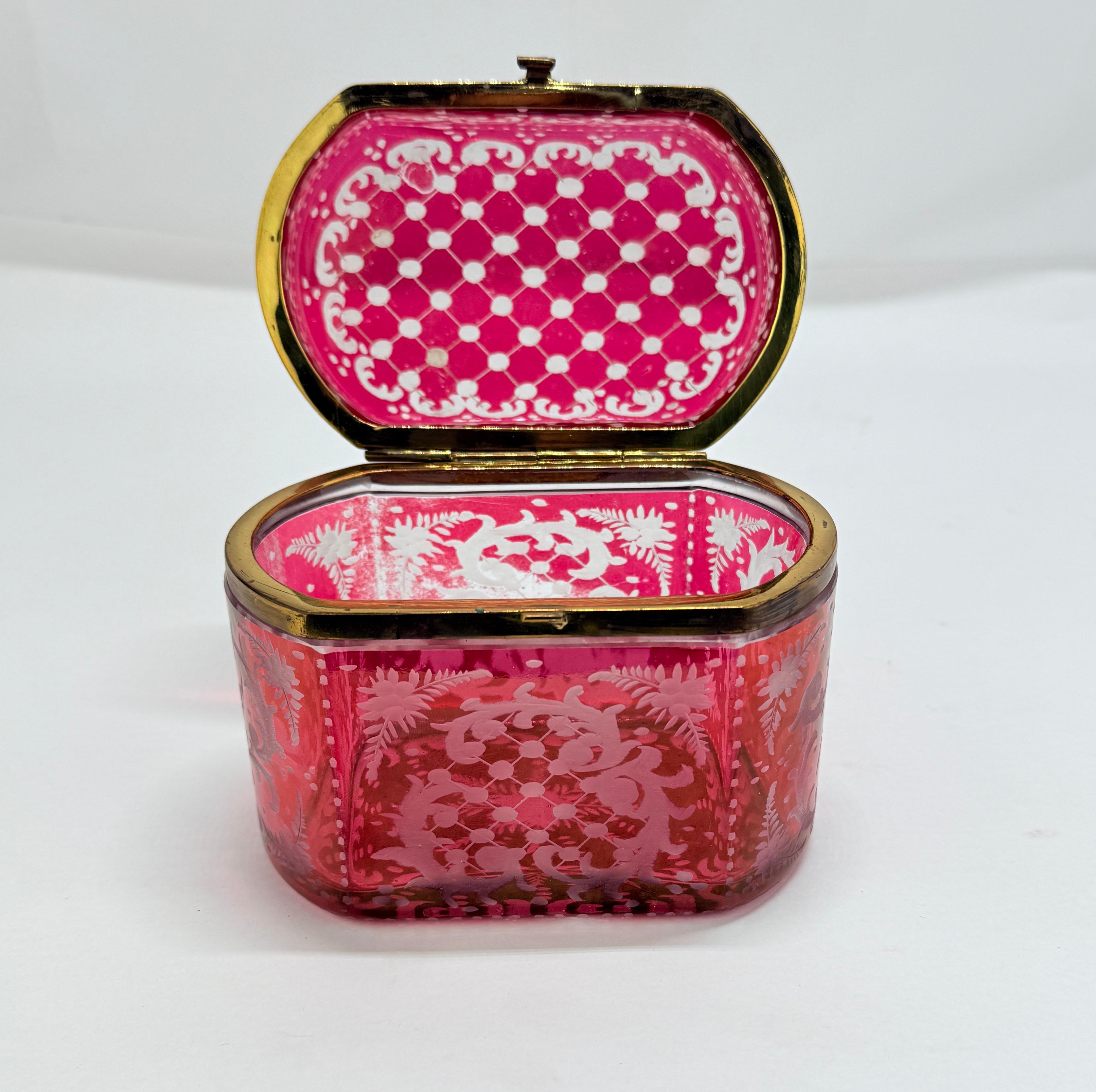 Late 19th Century, Bohemian Cranberry Overlay & Gilt Bronze Hinged Casket Box For Sale 5