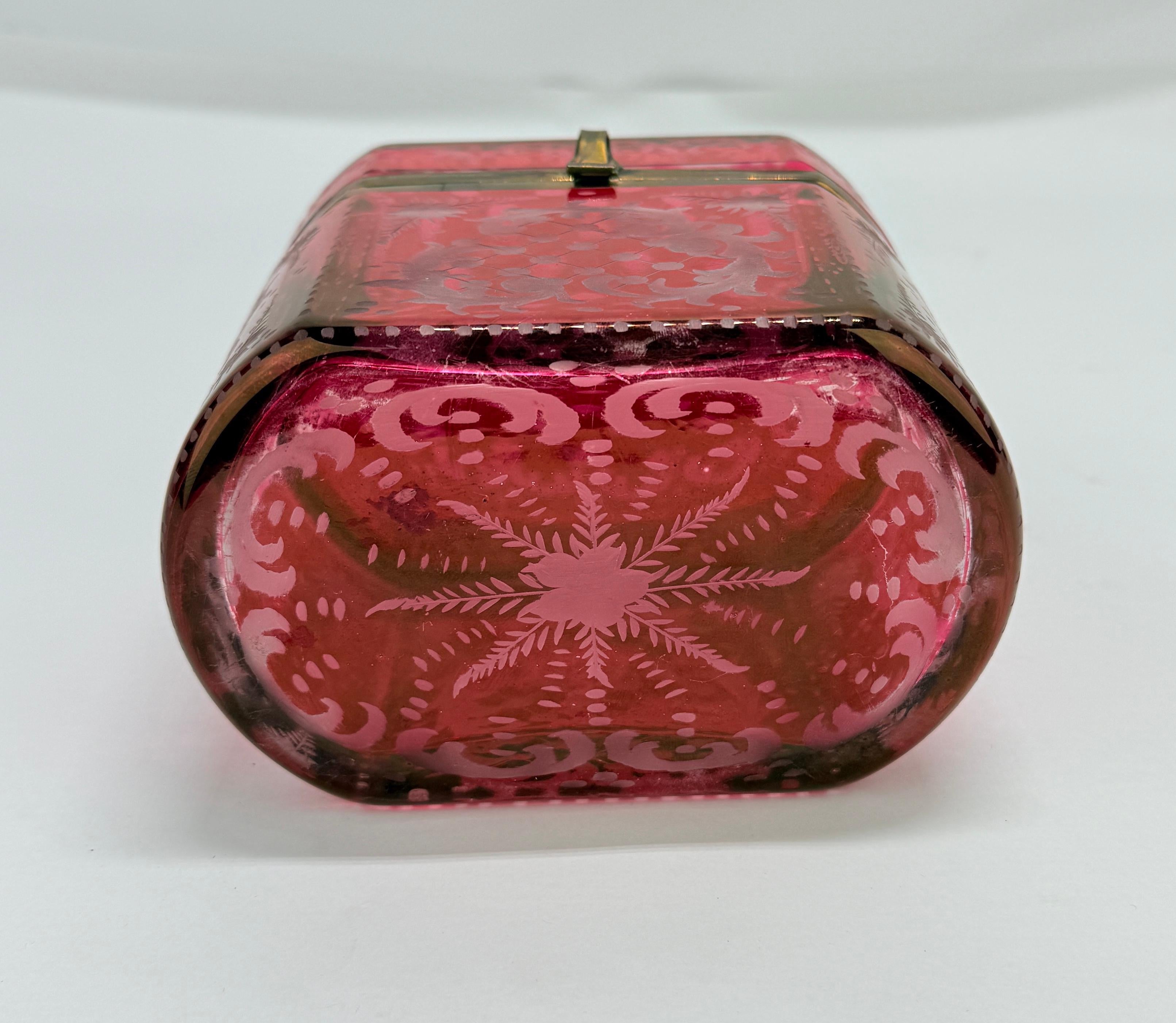 Late 19th Century, Bohemian Cranberry Overlay & Gilt Bronze Hinged Casket Box For Sale 6