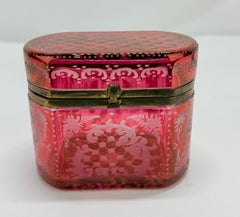 Late 19th Century, Bohemian Cranberry Overlay & Gilt Bronze Hinged Casket Box