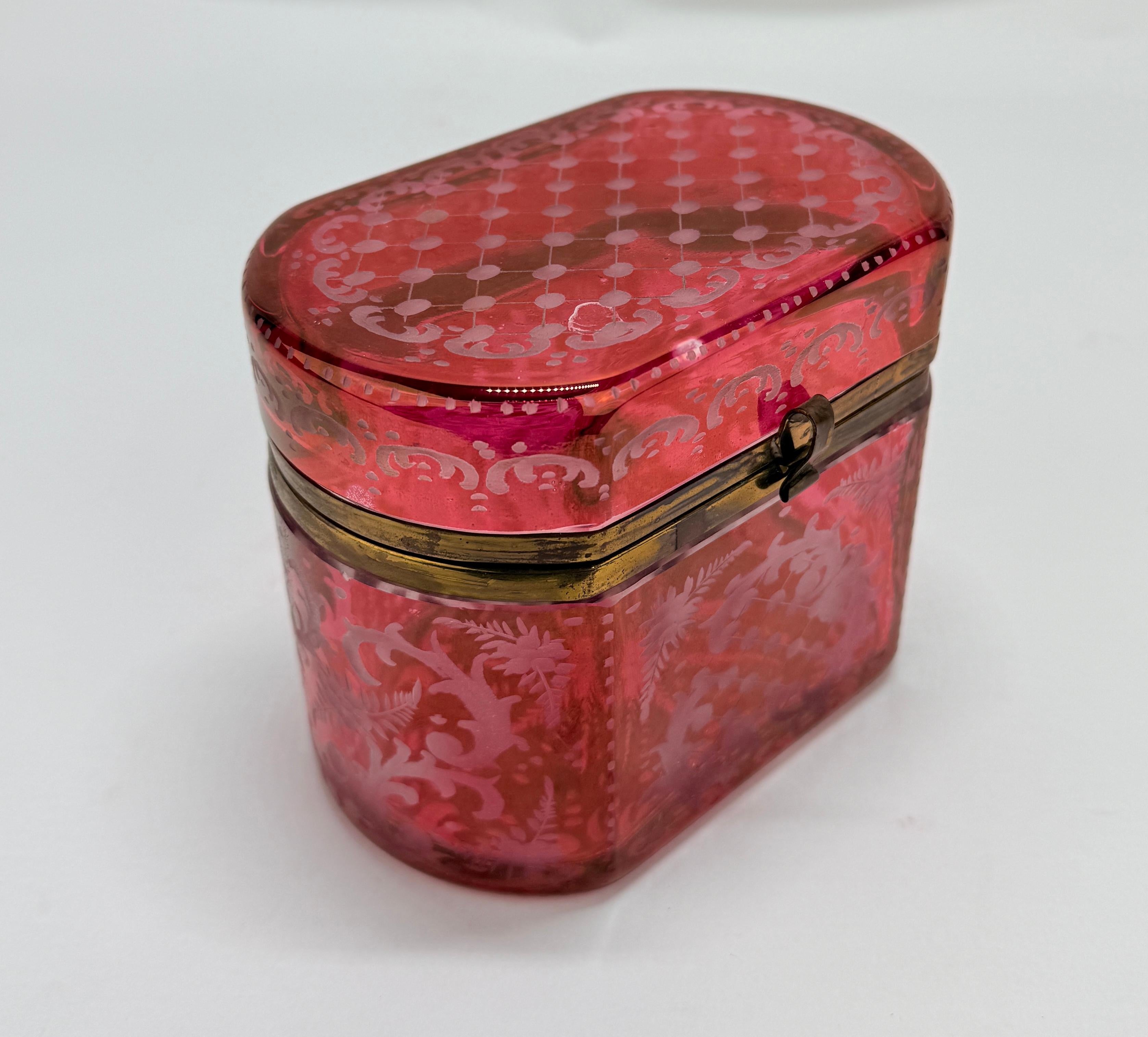 Austrian Late 19th Century, Bohemian Cranberry Overlay & Gilt Bronze Hinged Casket Box For Sale