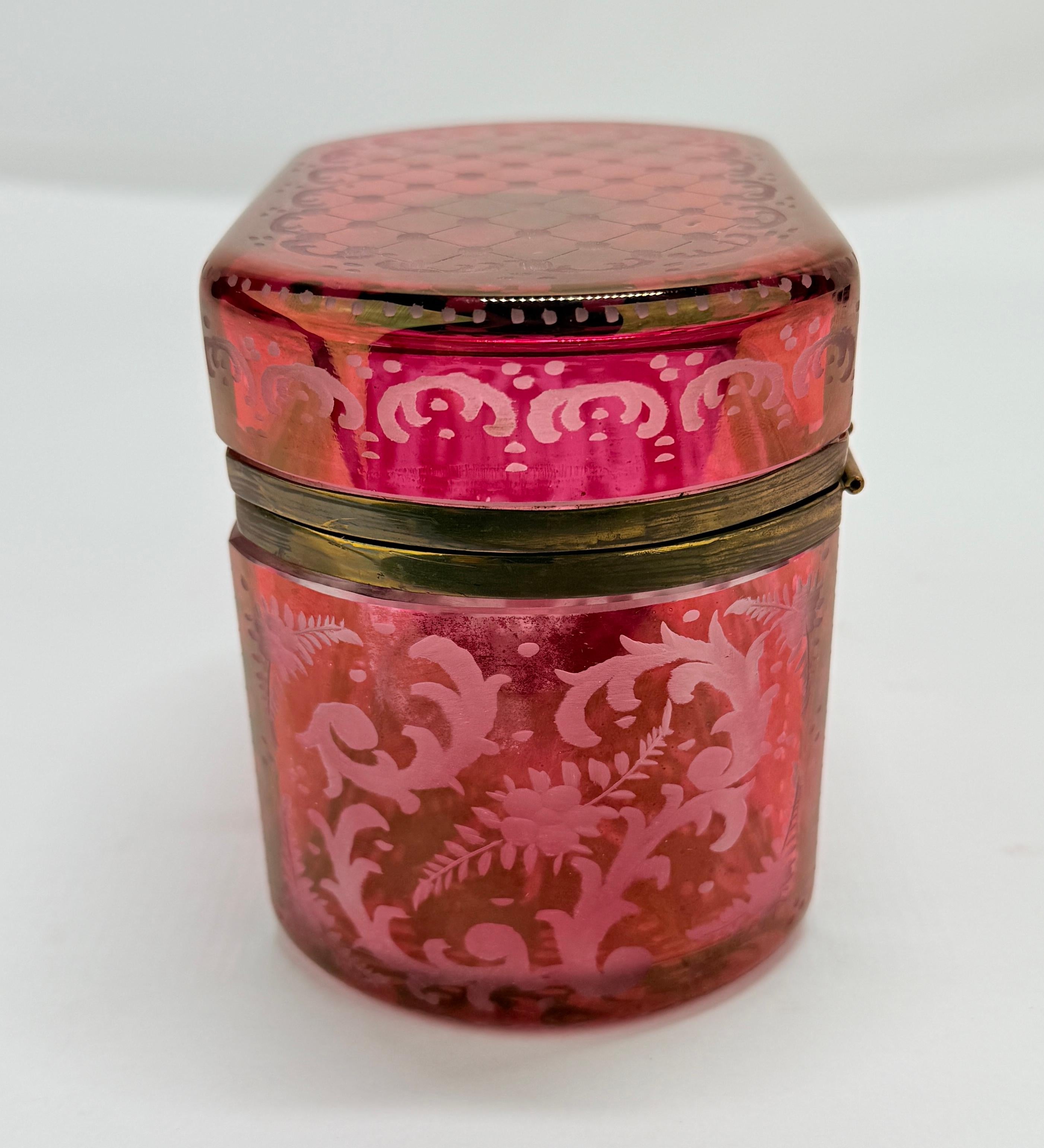 Late 19th Century, Bohemian Cranberry Overlay & Gilt Bronze Hinged Casket Box For Sale 1